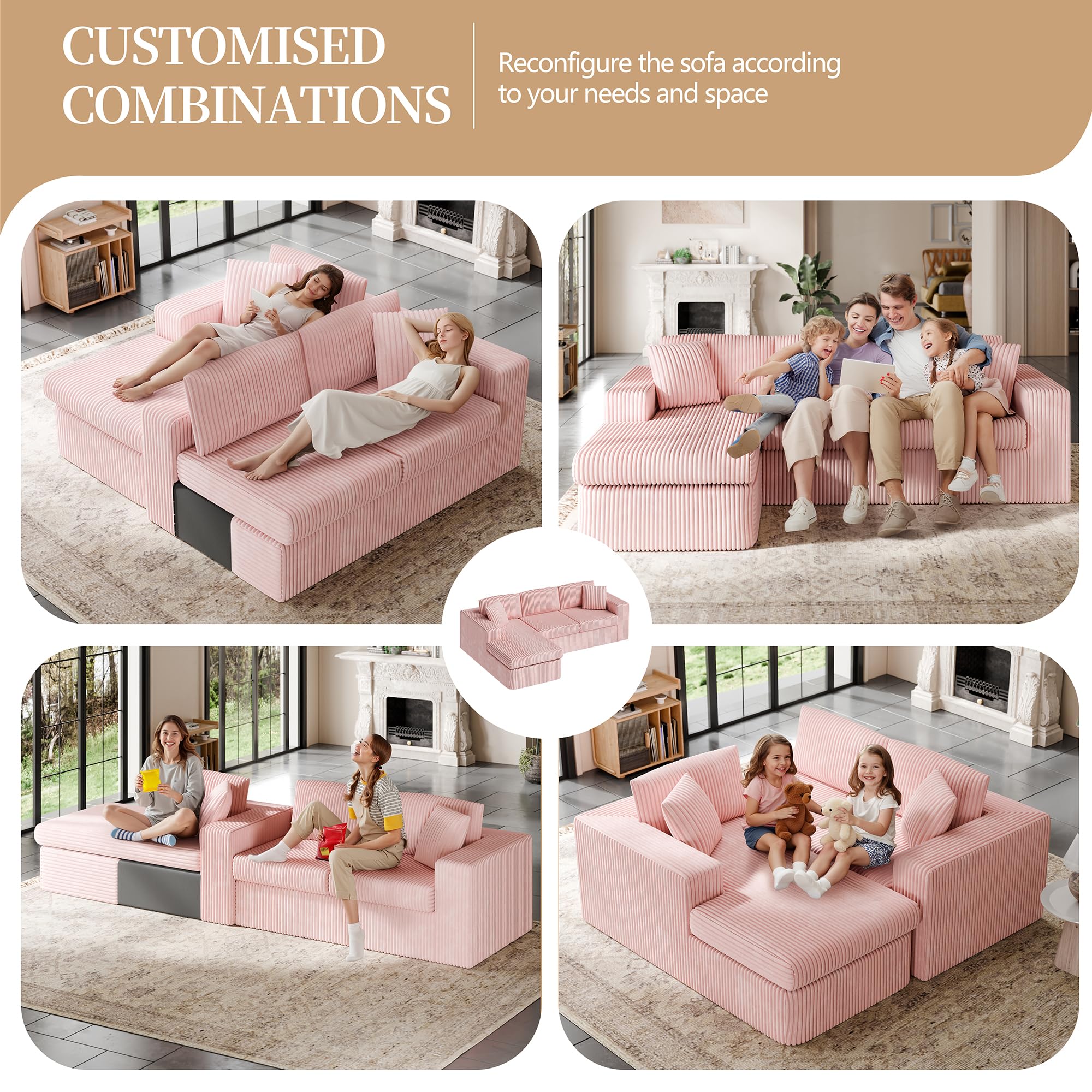 Best Pink Sectional Couch Picks for 2026 1 Vongrasig 105' Boneless Couches for Living Room, Sectional Couches Modular Sofa — product photo