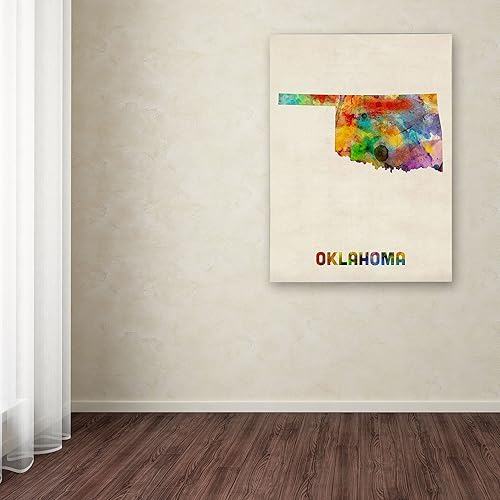 Miniatura 3 de Trademark Fine Art Mapa de Oklahoma - Arte enmarcado enmarcada de Michael Tompsett en marco de madera, 11 x 14 pulgadas