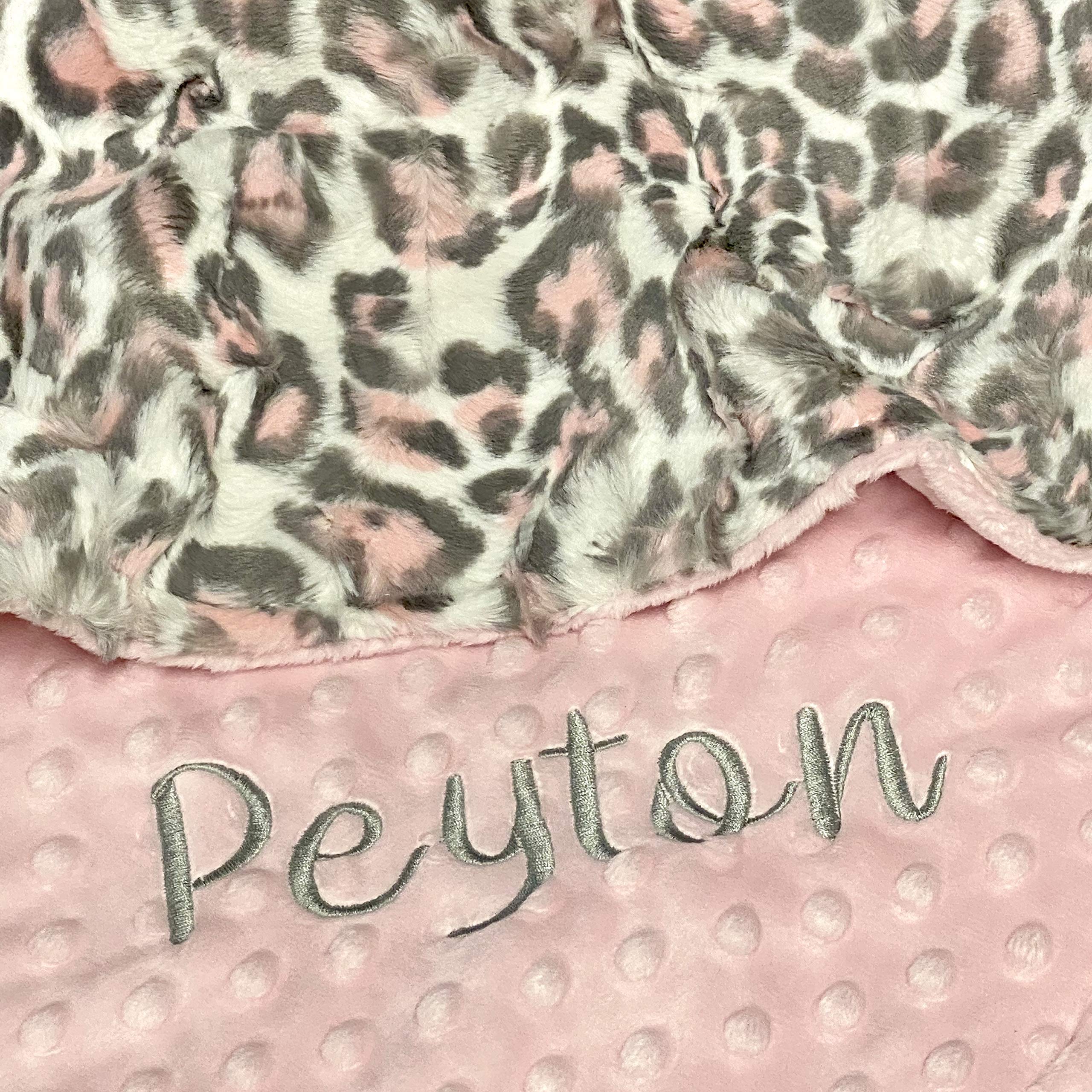 Pink Leopard Baby Blanket, Leopard Blush Hide with Blush Pink Hide Minky, Personalized Baby Blanket, Baby Blanket, baby shower gift, Double Minky Plush baby blanket, Woodland Baby Blanket Gift