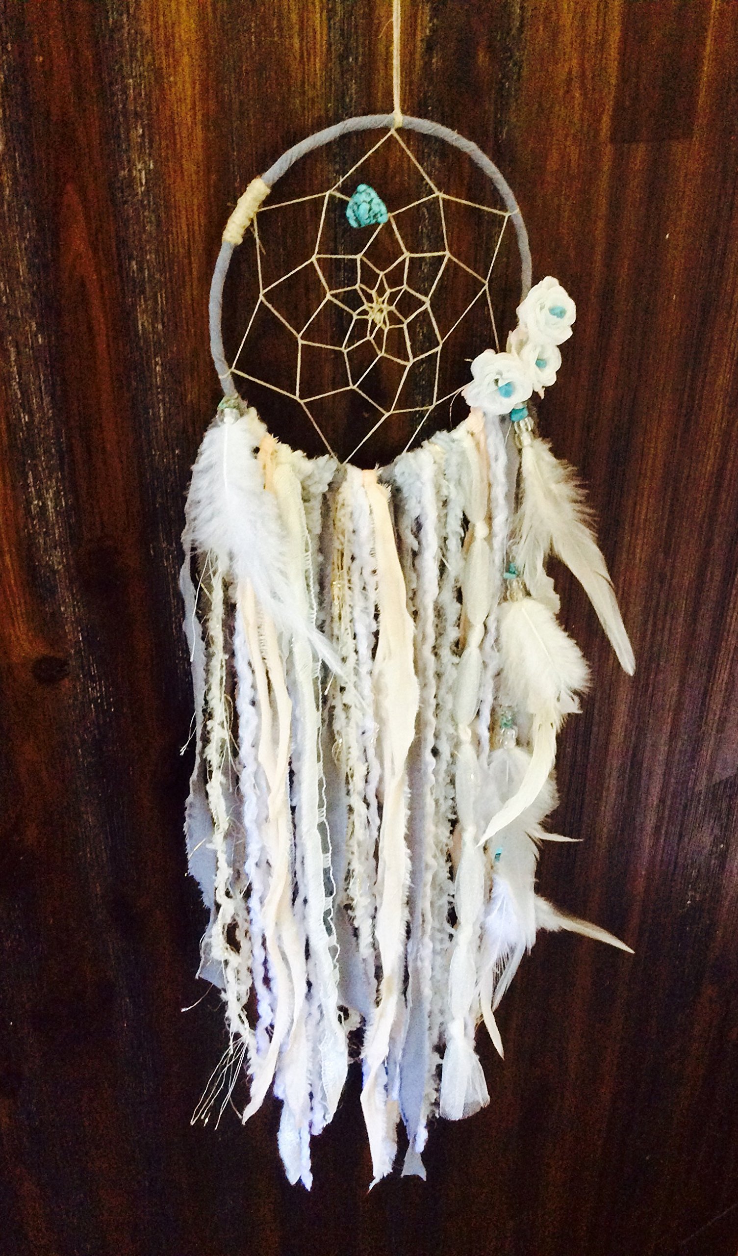 Flower Dream Catcher by BohemianBlush, One (6"x26") Bohemian Wall Hanging with Flowers and Turquoise
