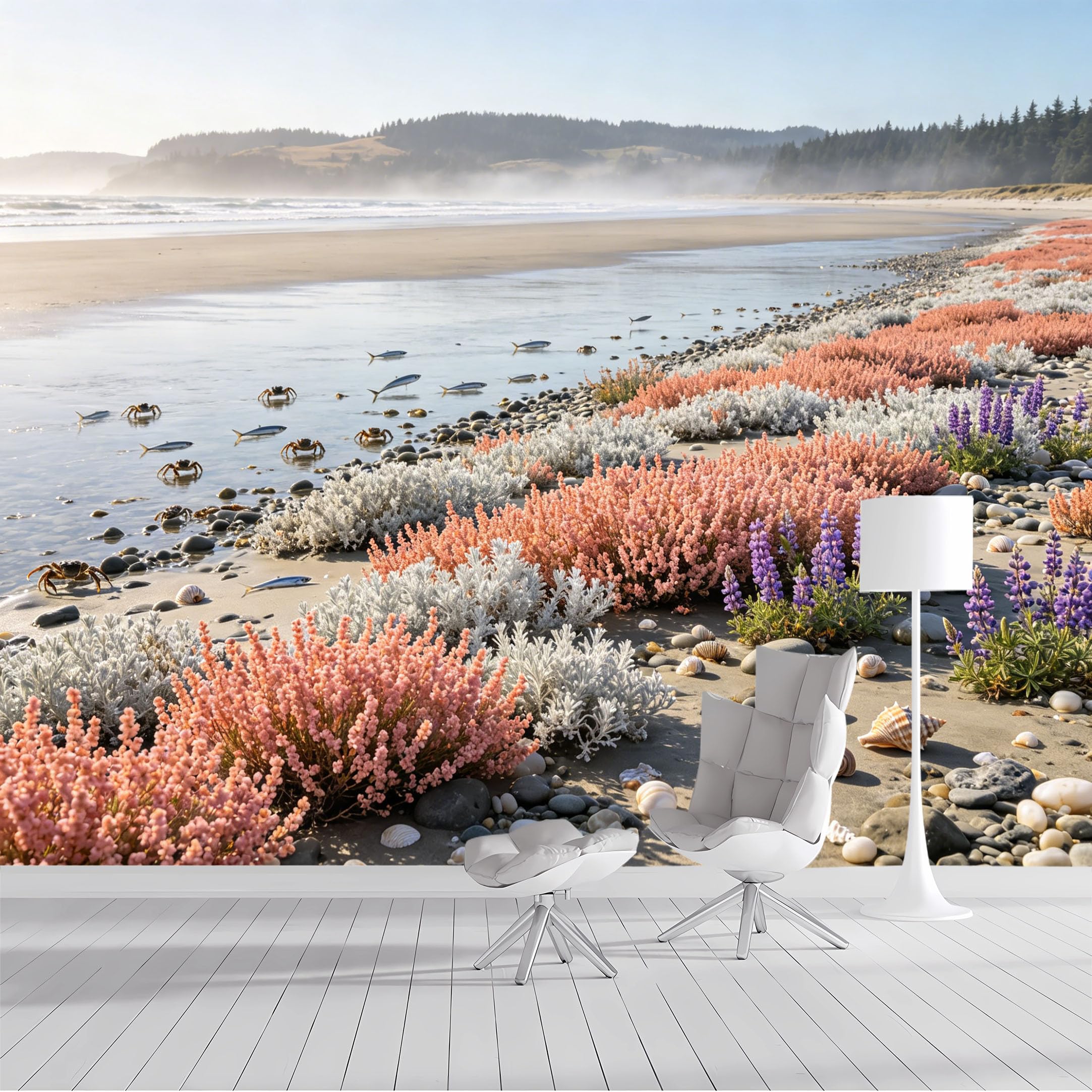 Custom Size Wall Mural Coastal Beach Marine Life Landscape Watercolor SelfAdhesive Wall Fabric Removable Peel and Stick Wallpaper Wall Decor for Living Room Bedroom Bathroom