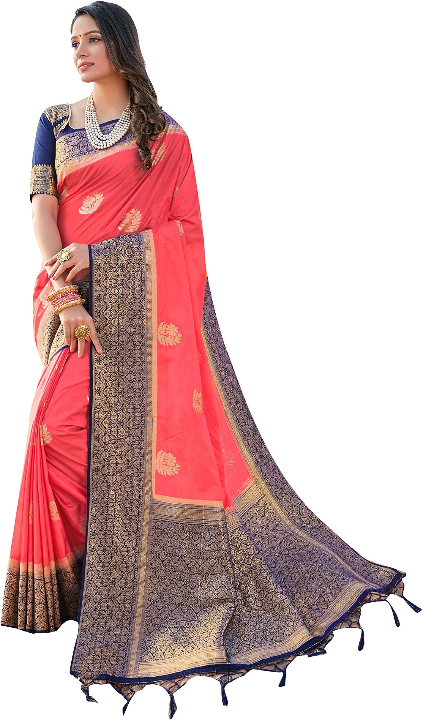 Elina fashion Women's Ready to Wear Banarasi Art Silk One Minute Pre Pleated Indian Saree With Unstiched Blouse