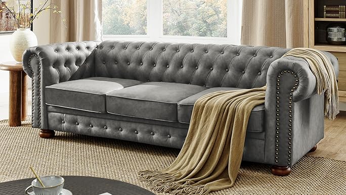Amazon.com: 88.5-inch Chesterfield Sofa, PU Faux Leather Oversized