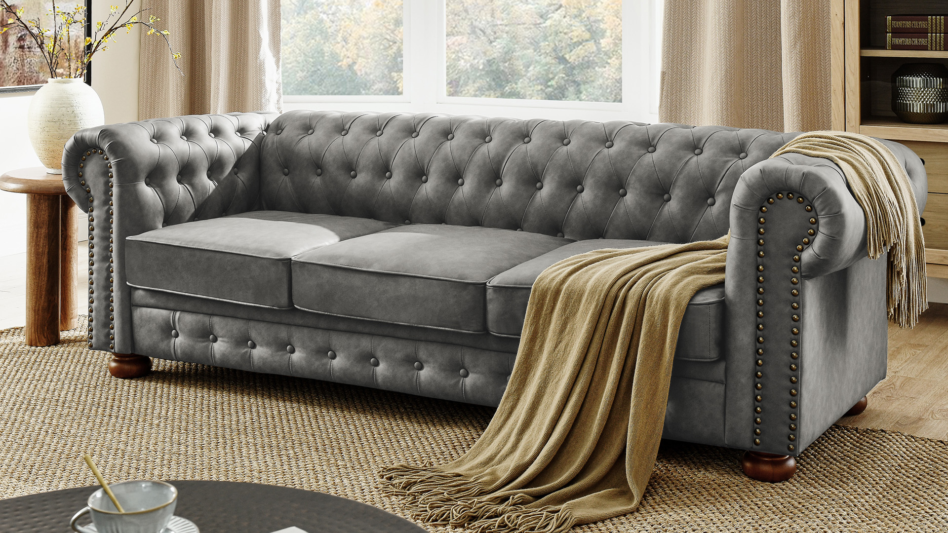 ピース　チェスターフィールド　アメリカ Amazon.com: 88.5-inch Chesterfield Sofa, PU Faux Leather