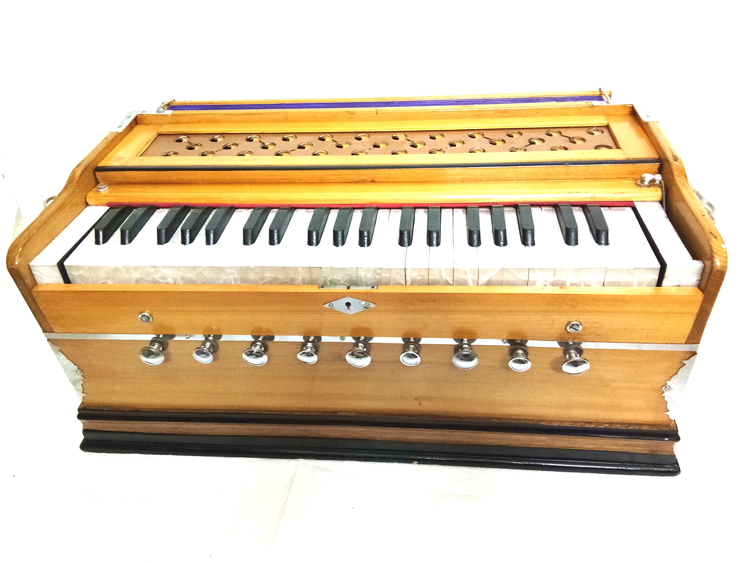 Indisches Maharaja Harmonium 9 Blendenstufen, 3½ Oktave, Doppelzungenblatt, Koppler, natürliche Farbe, Standard, A440 gestimmt, Musikinstrument, indische Sangeeta
