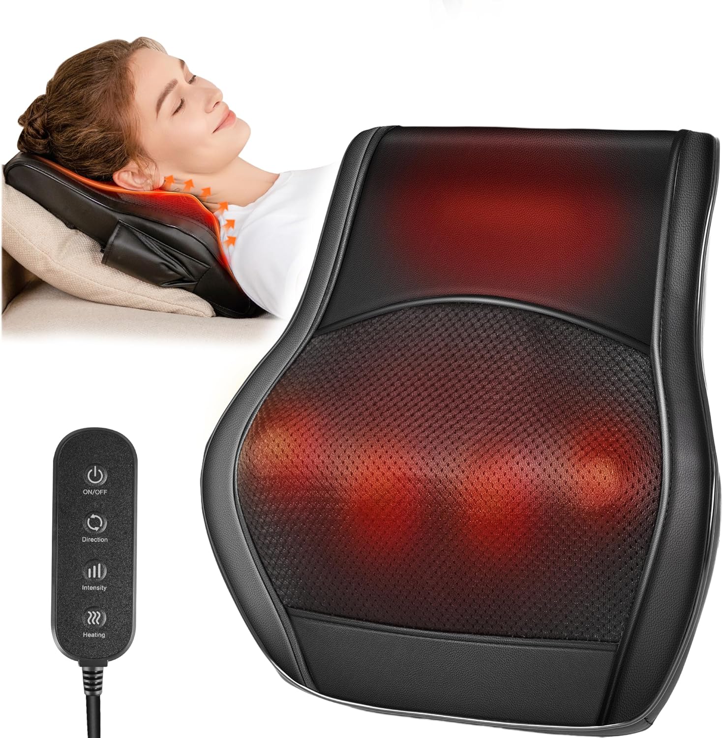 Neck and Back Massager for Pain Relief Deep Tissue with Heat, Shiatsu Shoulder Massager with Bi-Directional Rotating Head for Neck, Back, Shoulders, and Legs Black