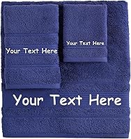 Custom Personalized 3-Piece Cotton Towel Set with Embroidered Monogram - Soft Absorbent Bath Hand Washcloth Navy Blue Wedding Gift