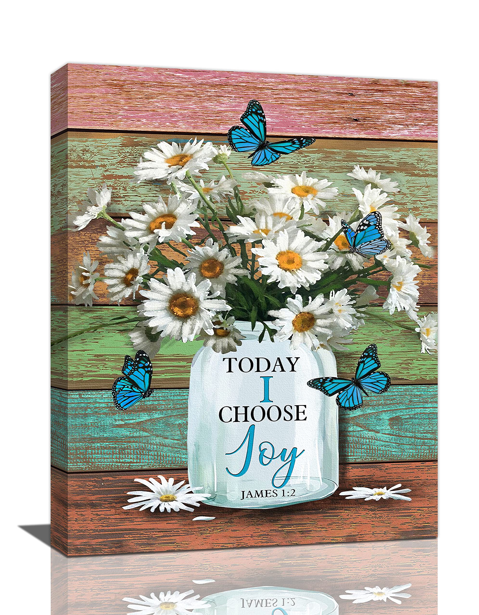 LMYSXAOZ Daisy Decor Wall Art Rustic Farmhouse Daisies Butterfly Pictures Country Today Choose Joy Canvas Prints Artwork Paintings Home Office Decorations For Kitchen Bathroom Living Room 12x16 inch