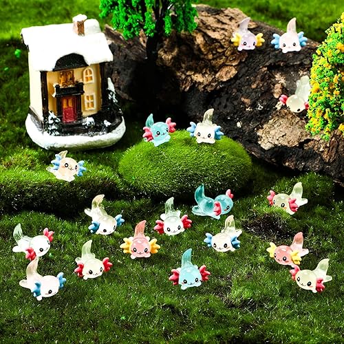Miniatura 6 de Liliful 96 piezas de mini figuras de resina de ajolote de juguete luminosos de animales para hacer joyas, mini figuras de resina, dijes de ajolote