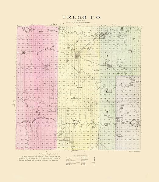 MAPS OF THE PAST Historical Map of Trego County Kansas Everts 188723.00 in x 26