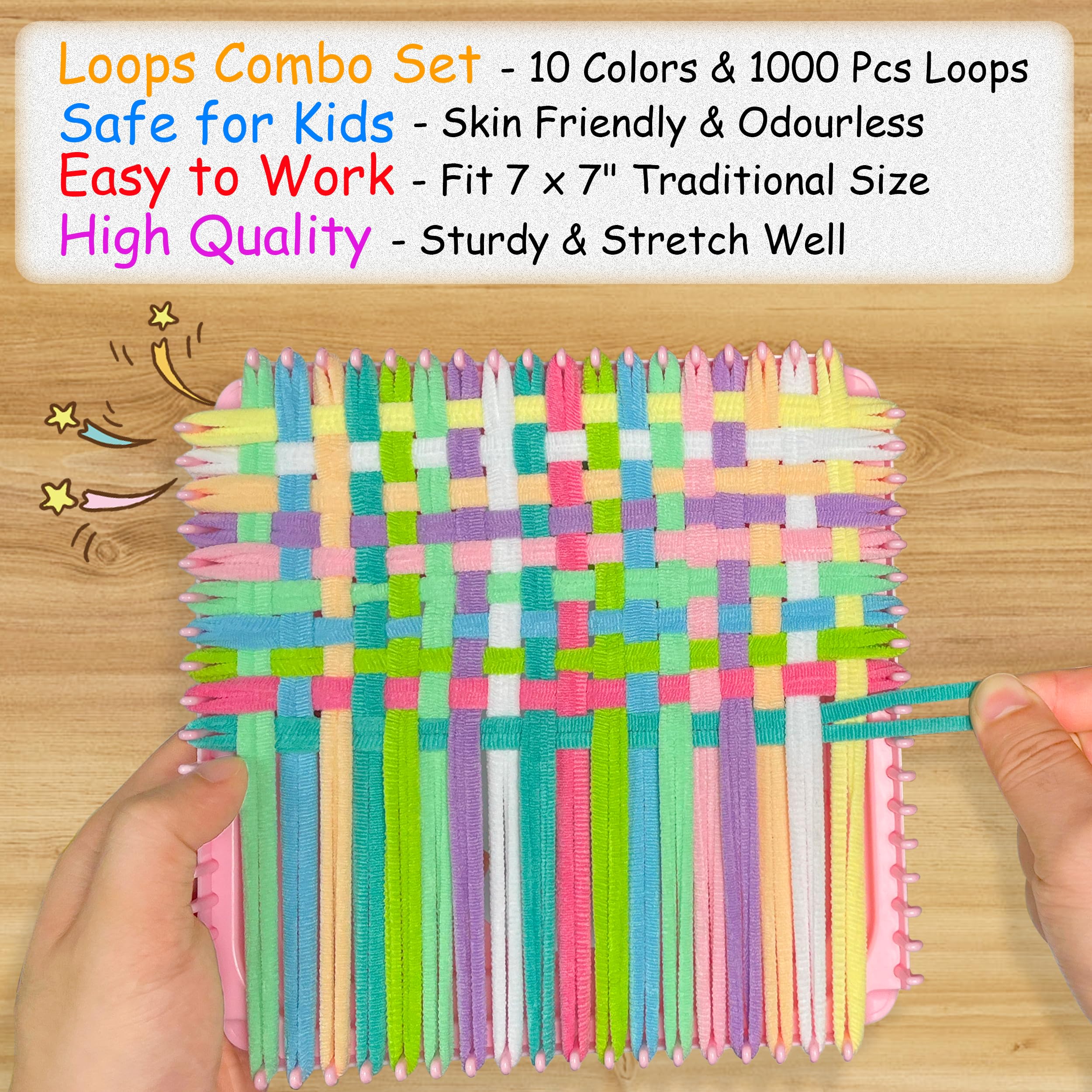 LINAYE 1000 anelli di ricarica per telaio, 10 colori per tessitura, kit di anelli di ricarica per presine da 15,2 cm e 17,8 cm, per progetti artistici e artigianali, forniture fai da te per bambini e