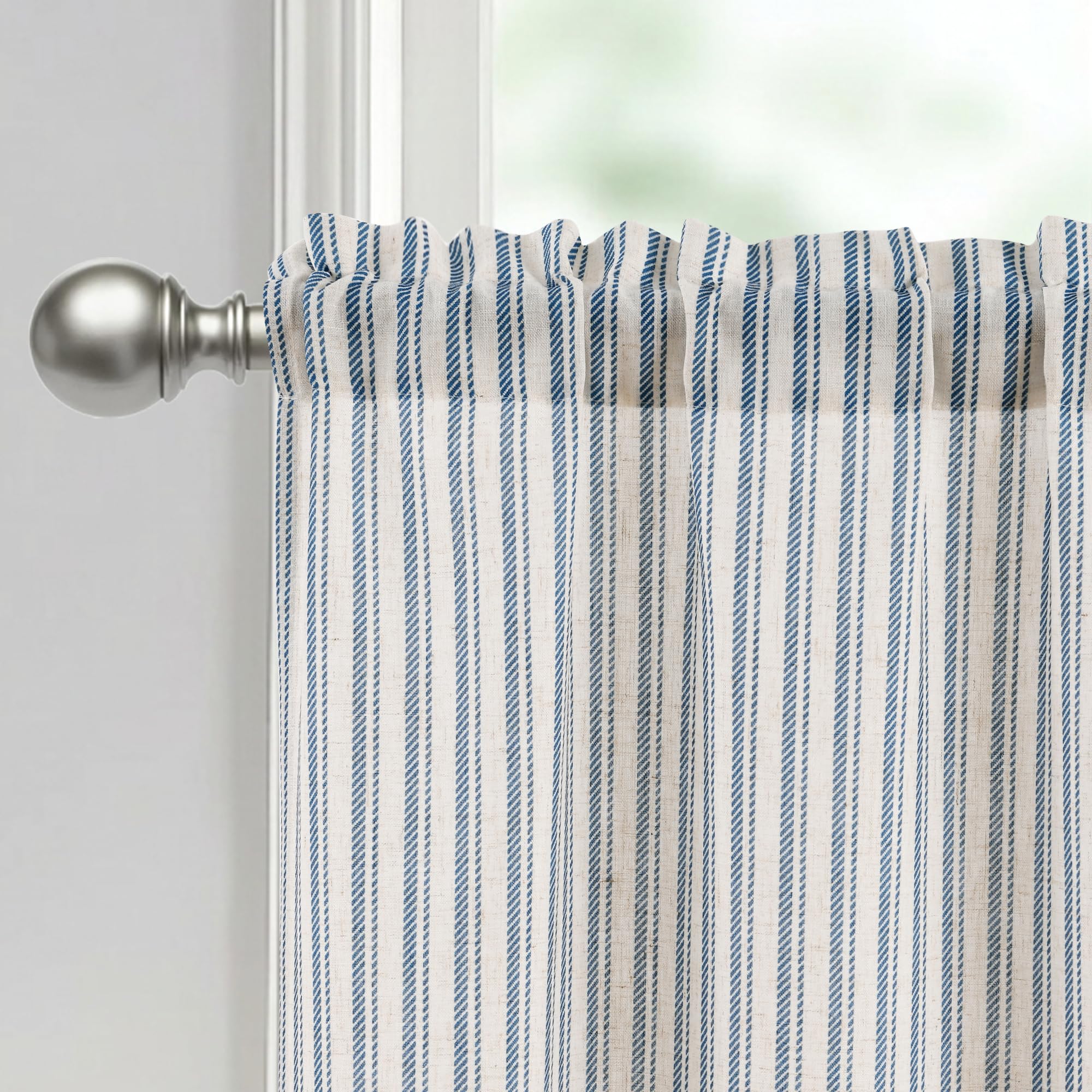 DWCN Tende da cucina a vetro corte, a righe, blu, tende A60xL60cm, set da 2 pezzi, effetto lino, semitrasparenti, tende bistrot con passante per asta, per camera da letto, tenda per armadio, bagno
