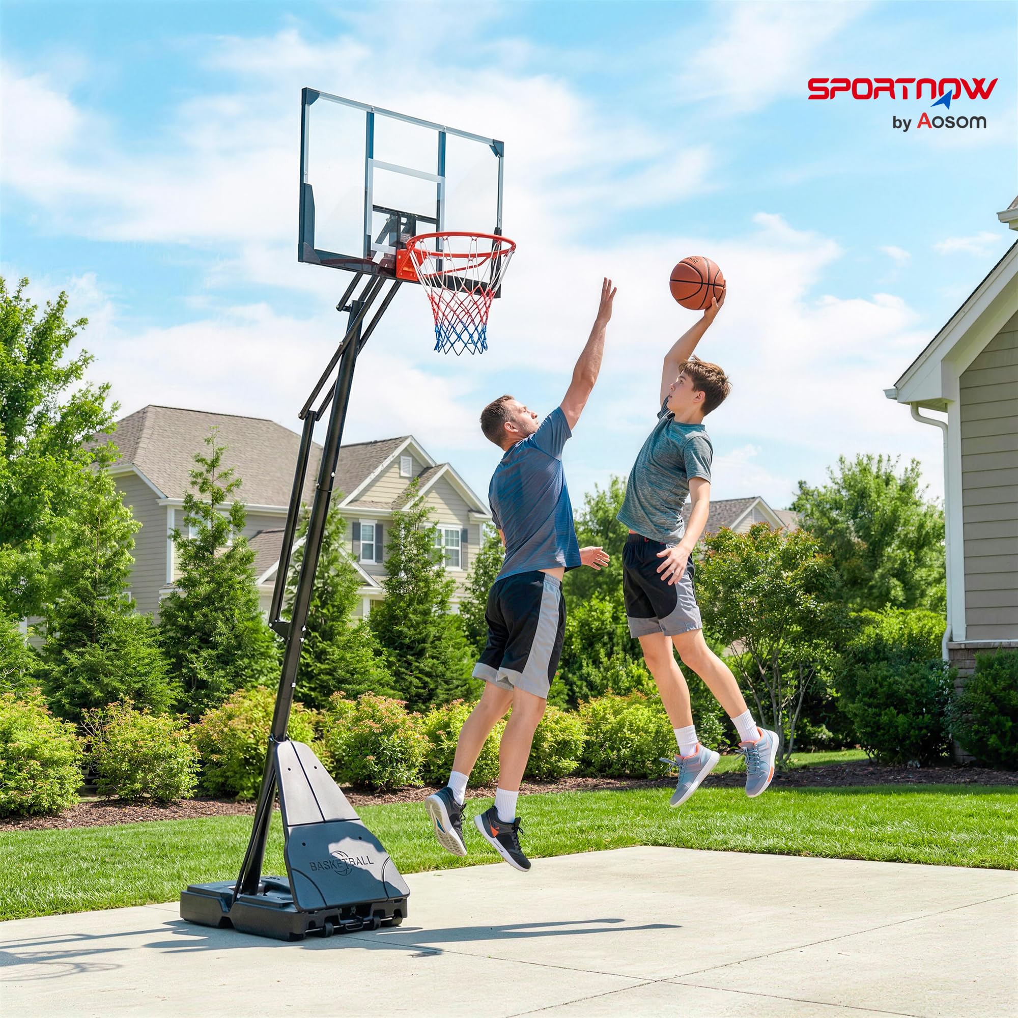 SPORTNOW Canasta de Baloncesto Exterior, Altura Ajustable 245-305 cm, Portátil con Ruedas, Base Rellenable, Tablero Irrompible