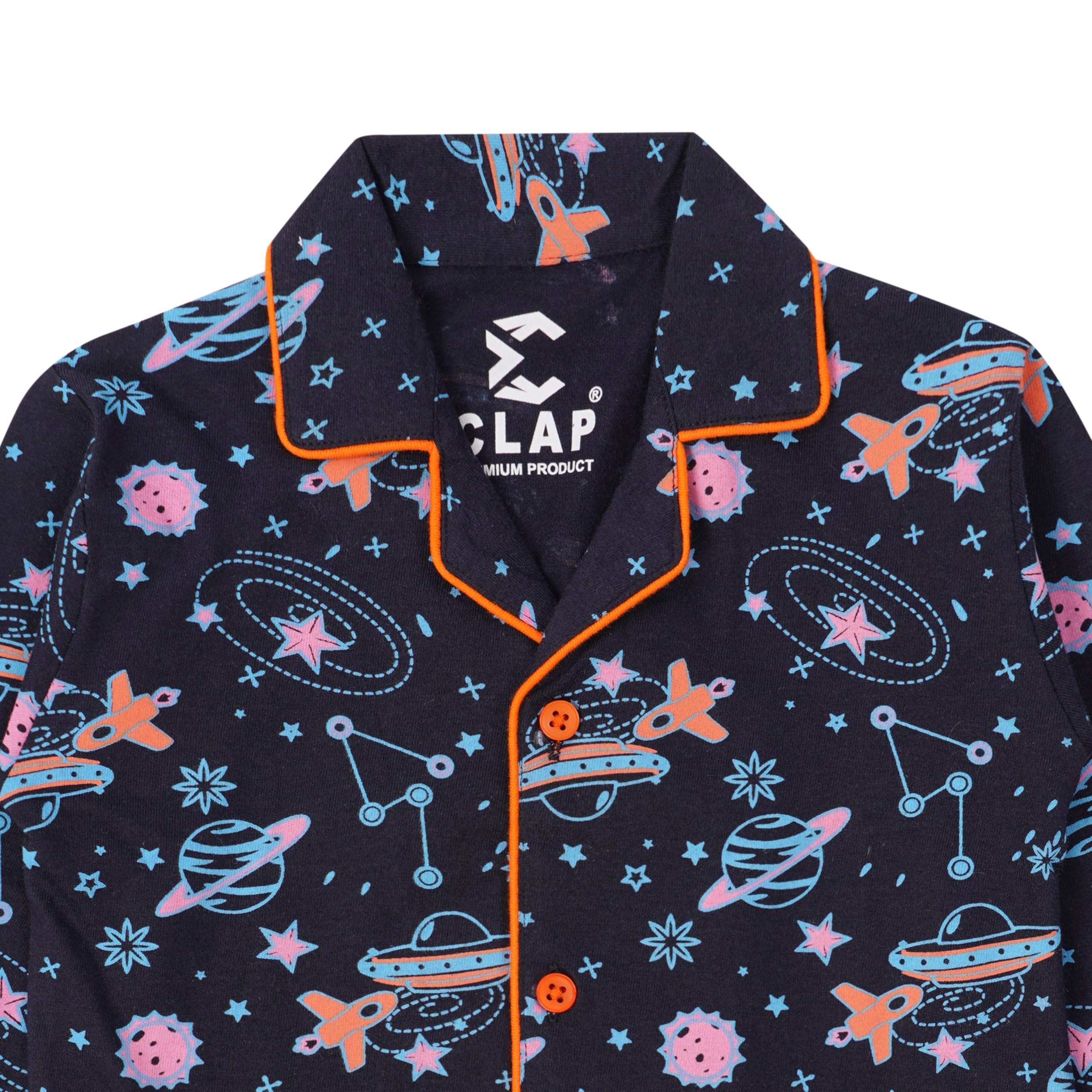 CLAP Kids Cotton Printed Full Sleeves Night Suit Navy Blue 1Pc (2-3 Years, Navy Blue) - Image 4 thumbnail