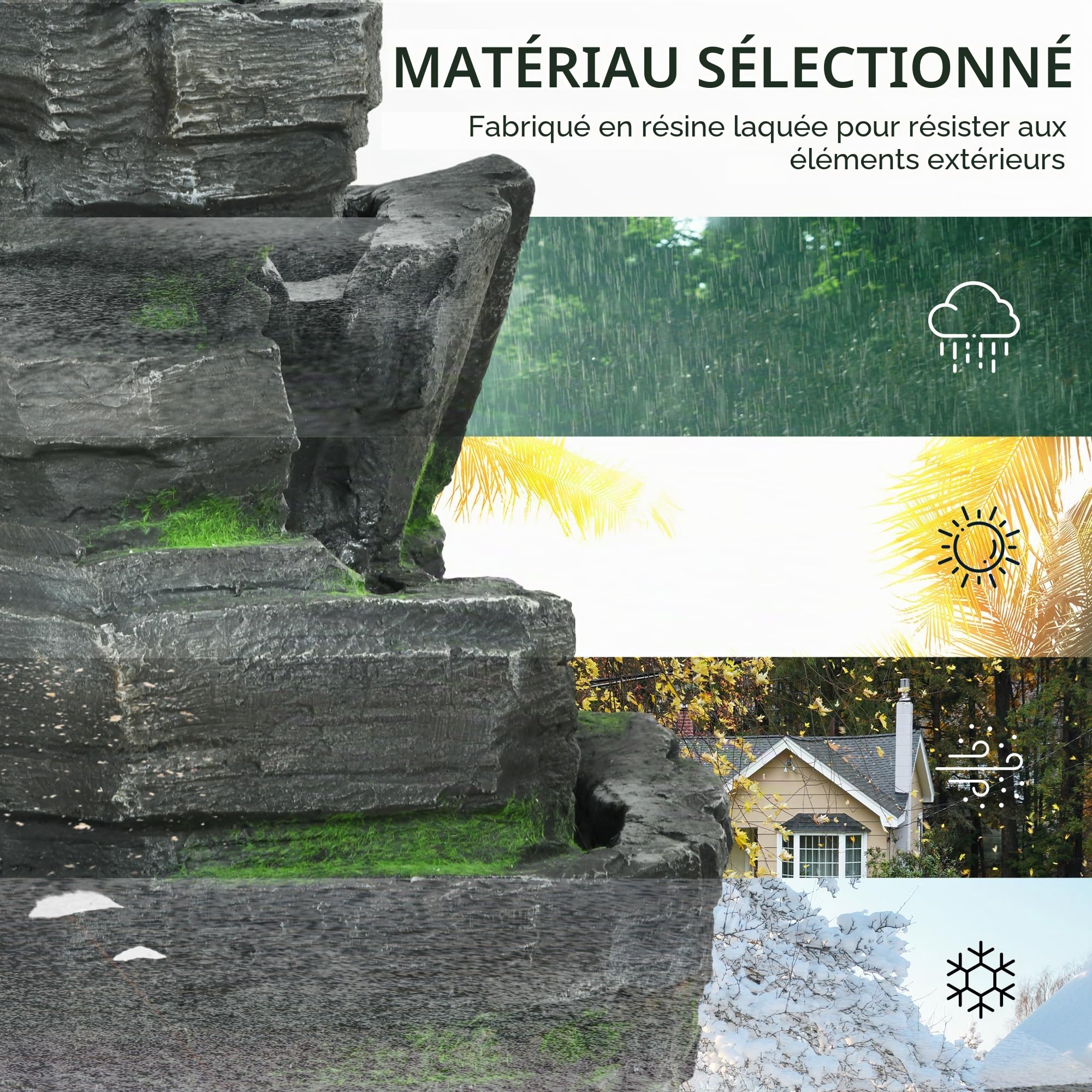 Outsunny Fontaine de jardin, solaire, à 4 niveaux, avec éclairage LED, décorative, pour jardin, balcon, résine synthétique, 34 x 28 x 57 cm
