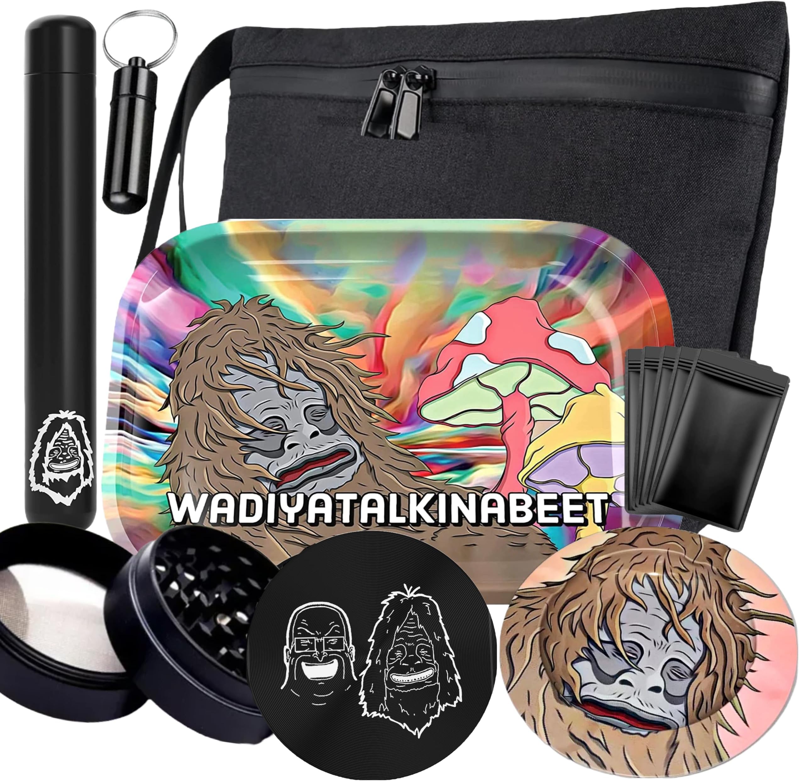 Rolling Tray Bundle Smoking Kit - Metal Rolling Tray, Grinder, Pre Roll Tubes, Ashtray, and More - Smoking Accessories, Style 9