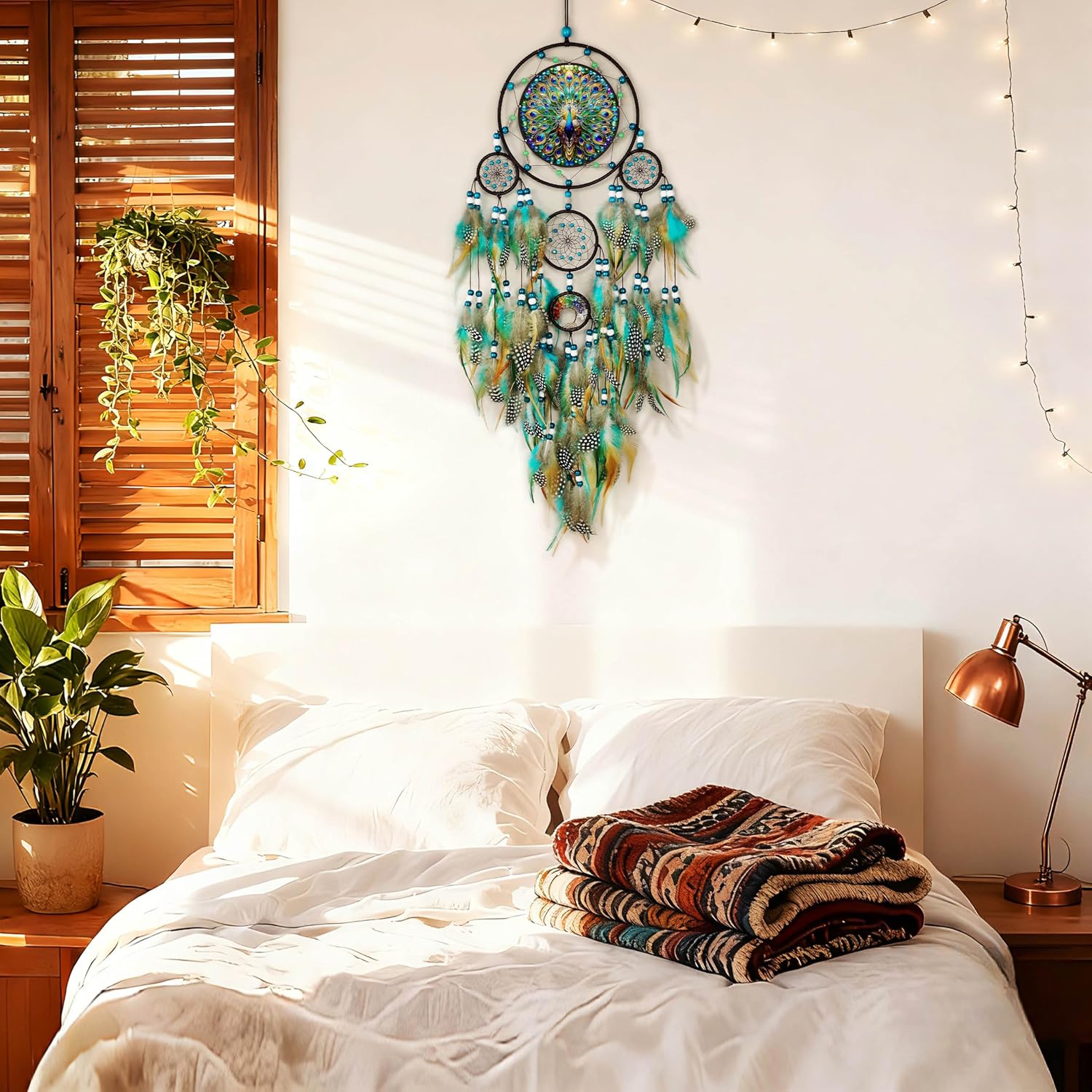 Dream Catchers,Dream Catcher Adult,Large Dream Catchers for Wall Hanging | Native American Handmade Peacock Stained for Wall Hanging Decor, Bedroom Gifts,Home Decoration Wedding Party Blessing Gift
