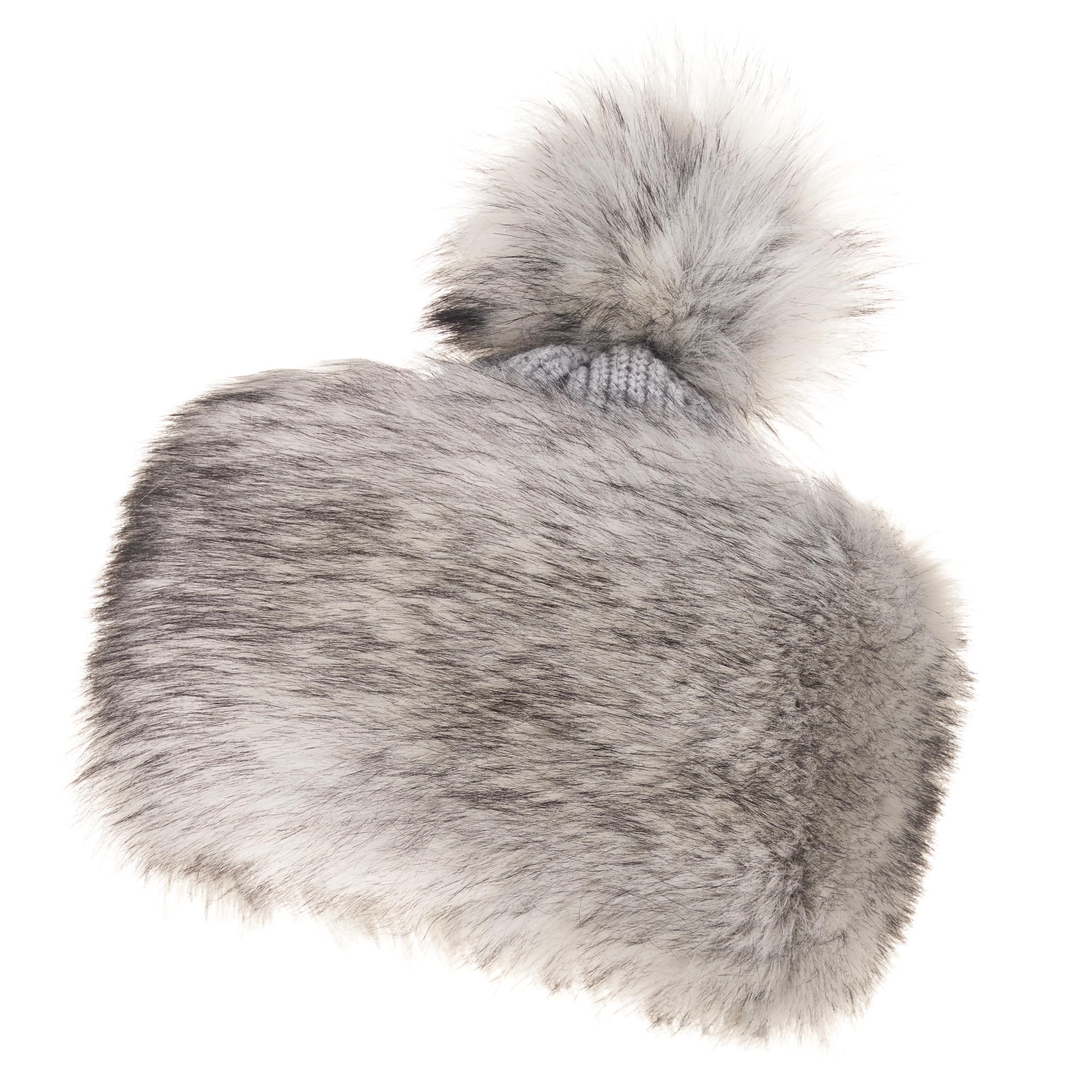 Futrzane Women's Silver Classic Classic Pom Hat - Faux Fur Trim Hats - Warm Winter Cap For (M, )