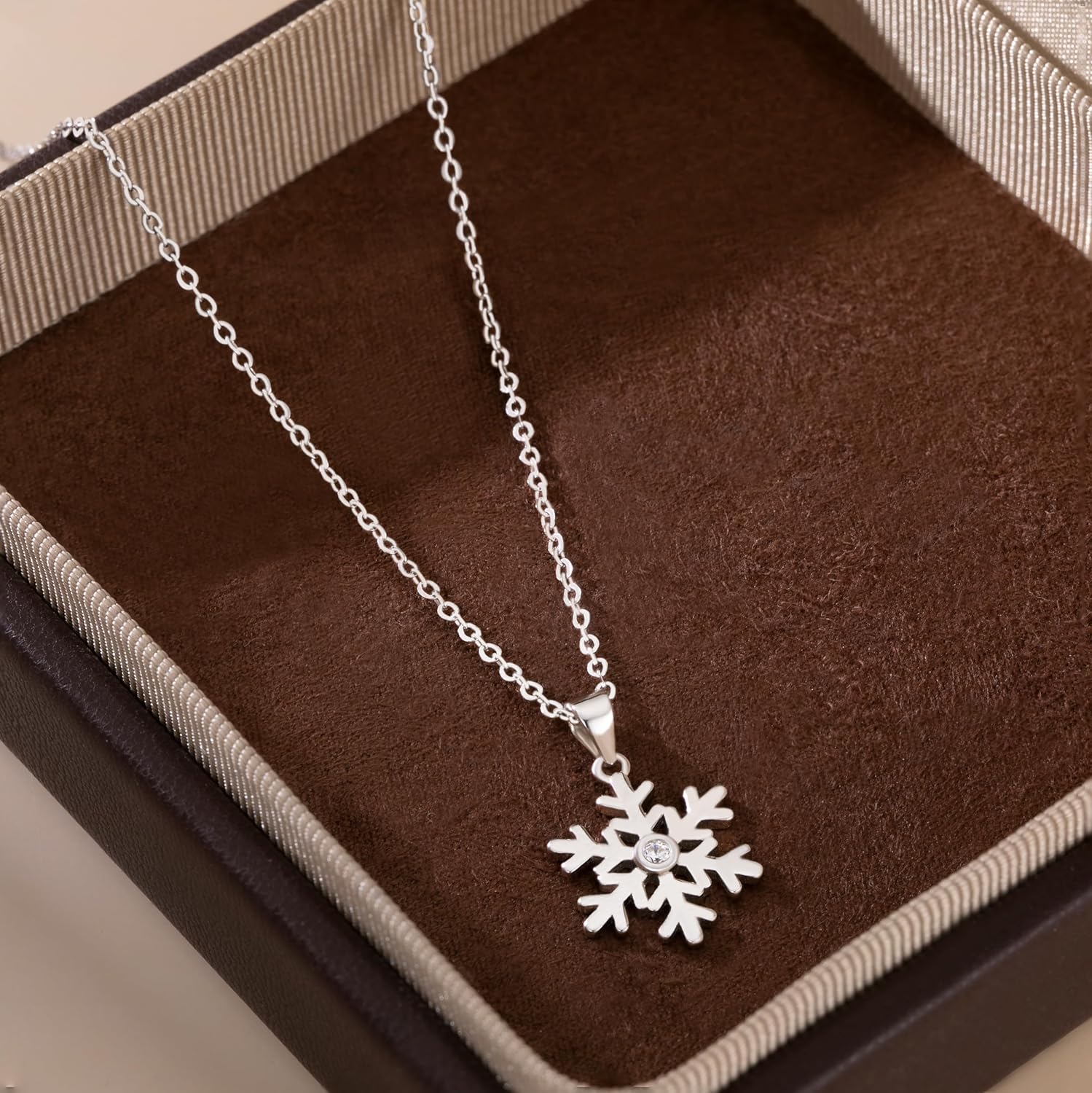 SLUYNZ 925 Sterling Silver CZ Snowflake Pendant Necklace Chain for Women Teens Christmas Snowflake Choker Necklace Winter Necklace - Image 4
