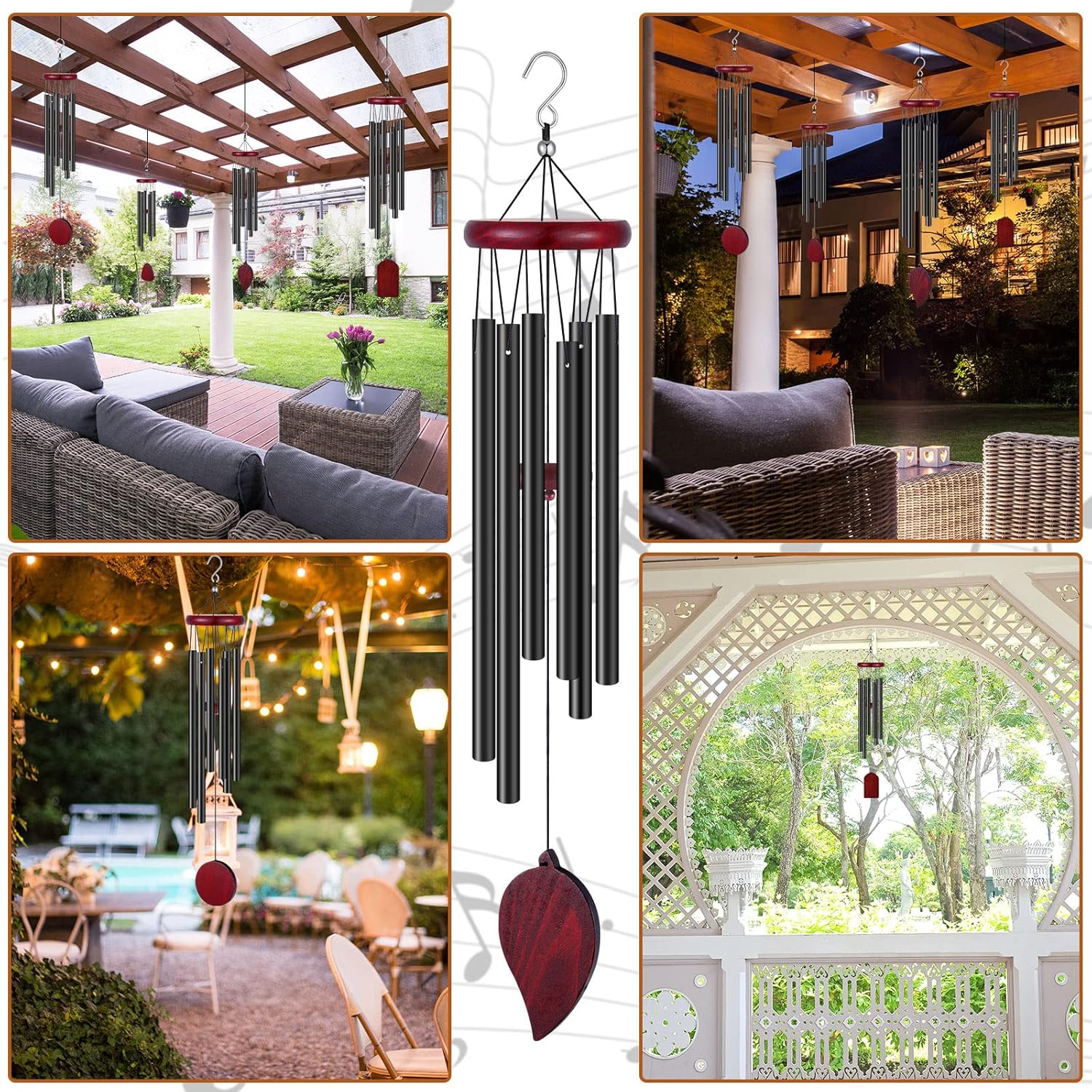Tatuo 4 Pcs Memorial Wind Chimes 28 Inch Wooden Sympathy Wind Chimes DIY Sympathy Gift for Father's Day Loss of Loved One Bereavement with 6 Aluminum Tube for Indoor Outdoor(Black,Simple Style)