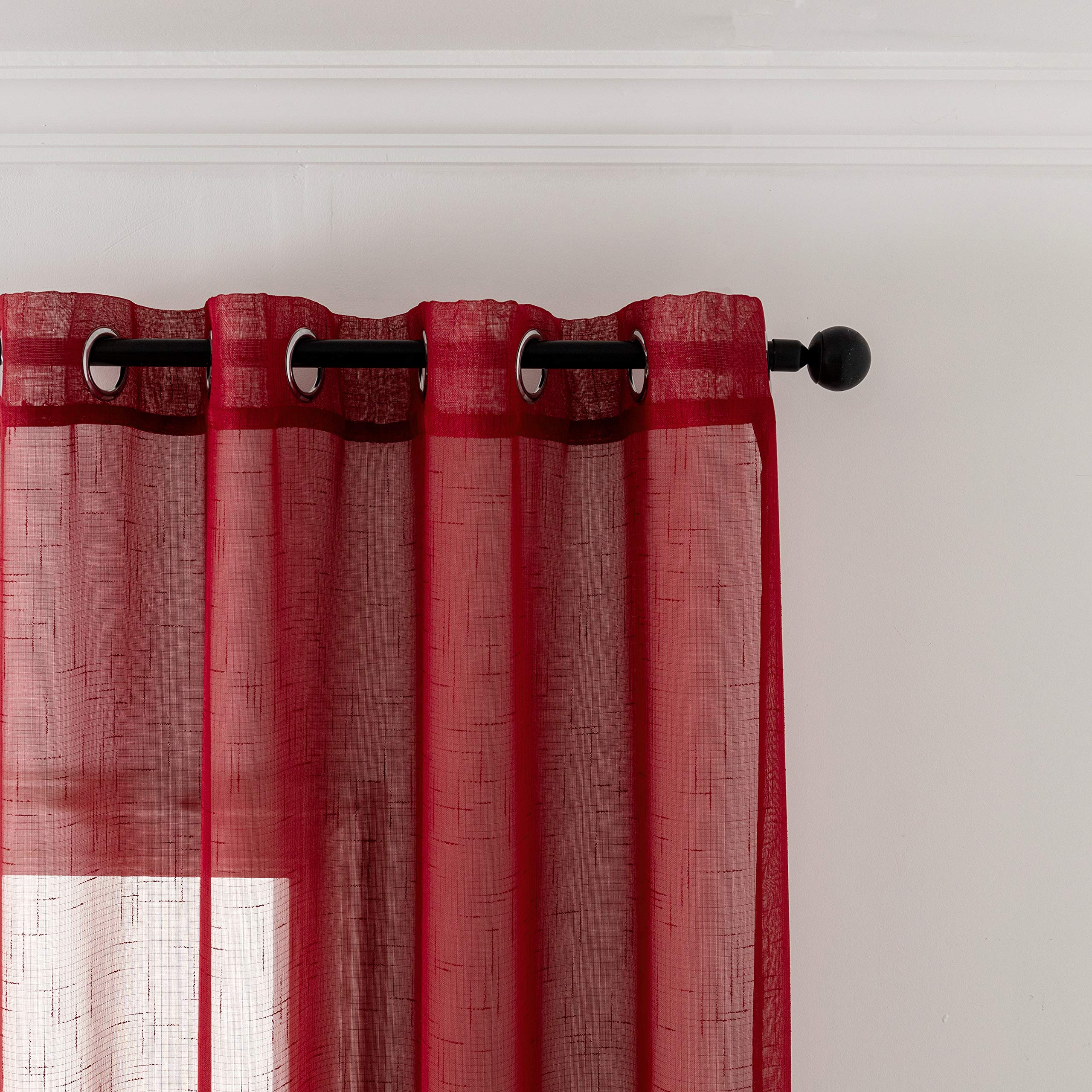 GIRASOLE 1 Paar Gardinen Vorhänge aus transparentem Voile in Leinenoptik, für Wohnzimmer, Schlafzimmer, Balkon und Fenster im Innenbereich, 2 Vorhänge mit Ösen (rot, 140 x 290 cm)