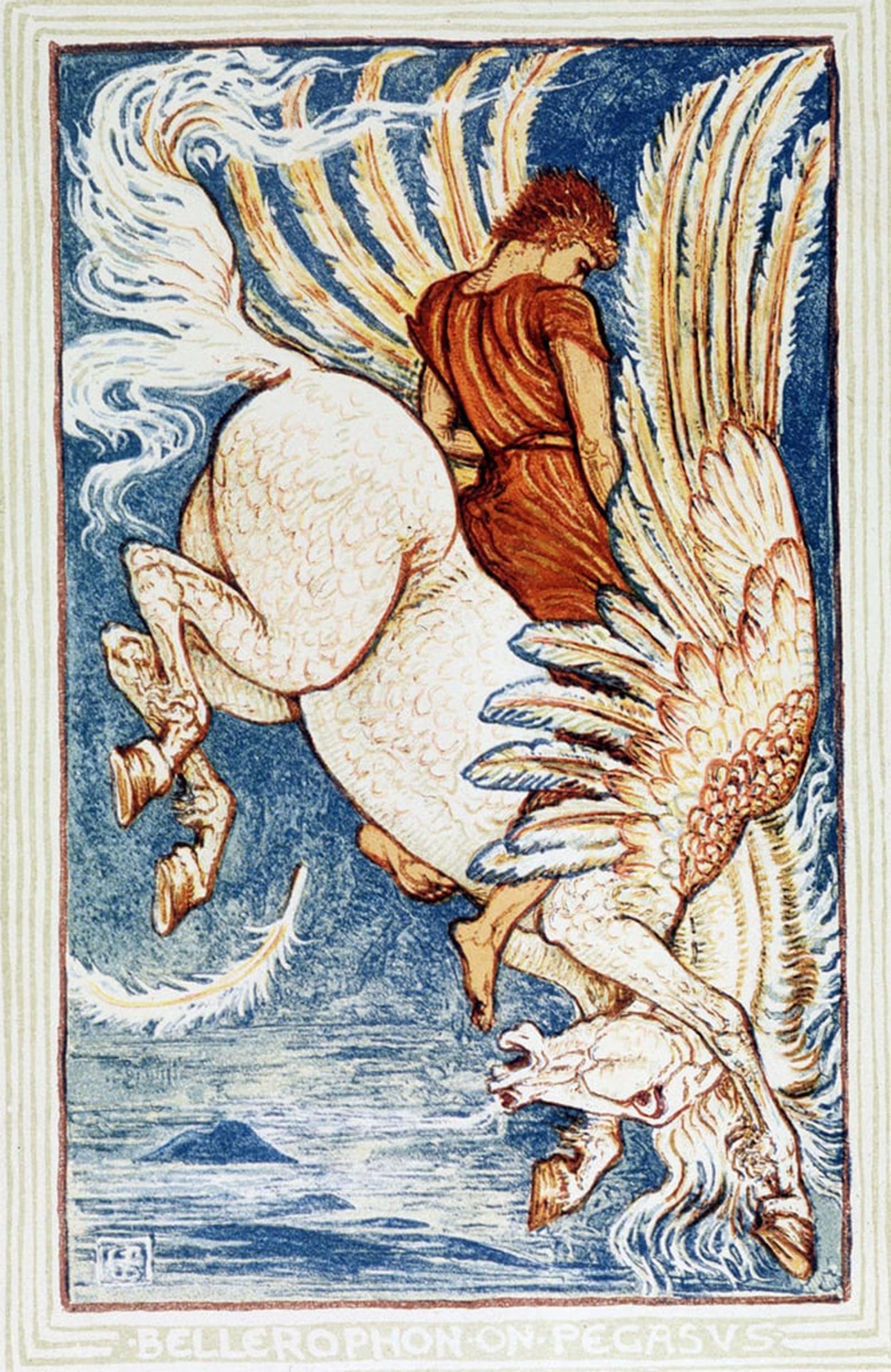 Poster Walter Crane image Bellérophon sur Pégase impression toile