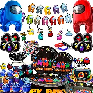 A-mongg Uss Birthday Decorations,174pcsA-mongg Uss Theme Party Supplies-A-mongg Uss Birthday Plates and Cups Napkins Tablecloth Banner Balloons Cake Topper Stickers ect A-mongg Uss Decoration for Birthday