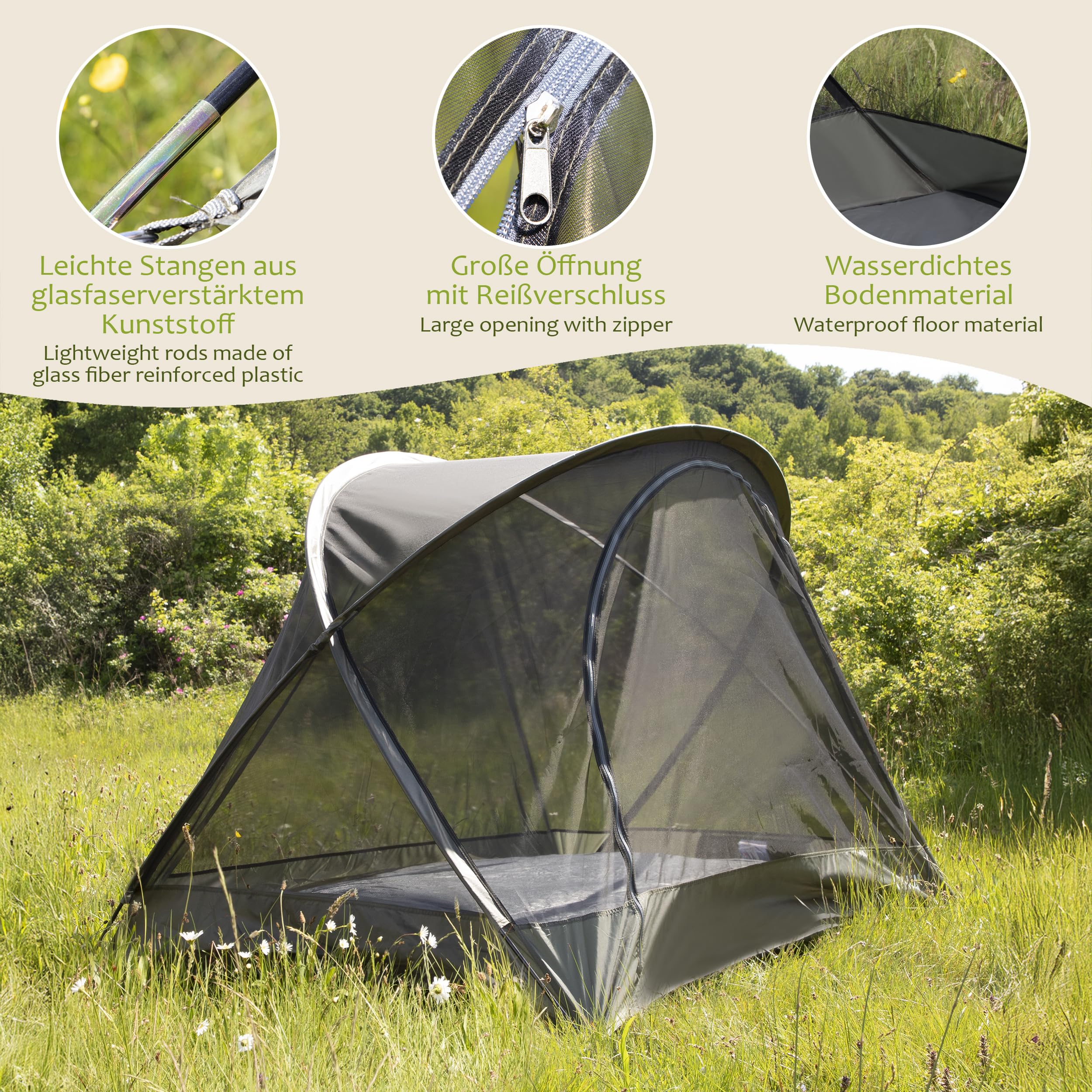 ONVAYA® Insektenschutzzelt ǀ für 2 Personen ǀ einfacher Aufbau ǀ Moskitonetz für Camping, Terrasse oder Park