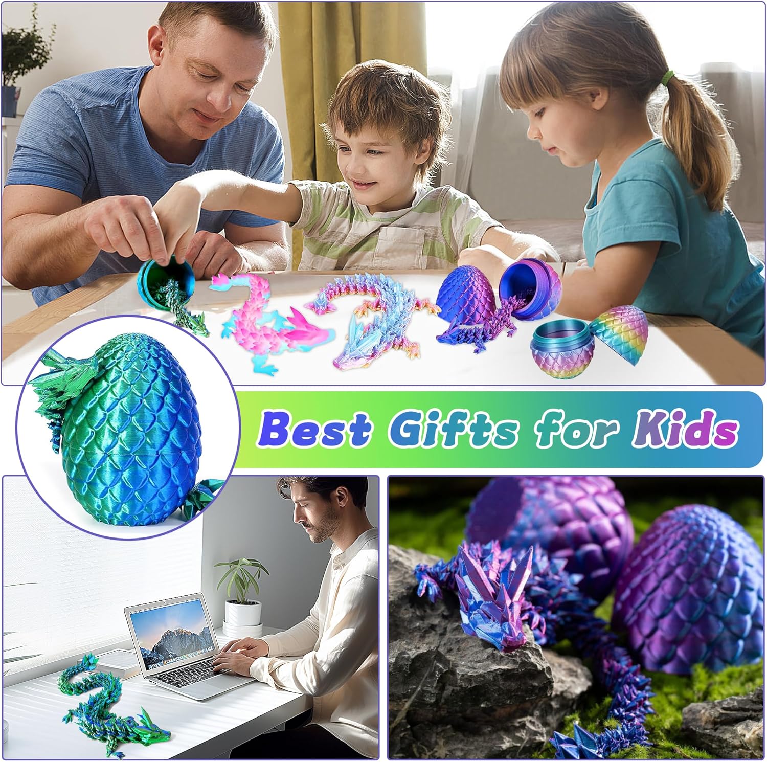 JOD® 6PCS 3D Printed Dragon Eggs with Dragon Inside – Articulated Fidget Toys, Easter Dragon Eggs, Mystery Surprise Easter Eggs for Kids, Unique 3D Printed Animals, Home Decor and Gift Set(6pc-b) - Image 8