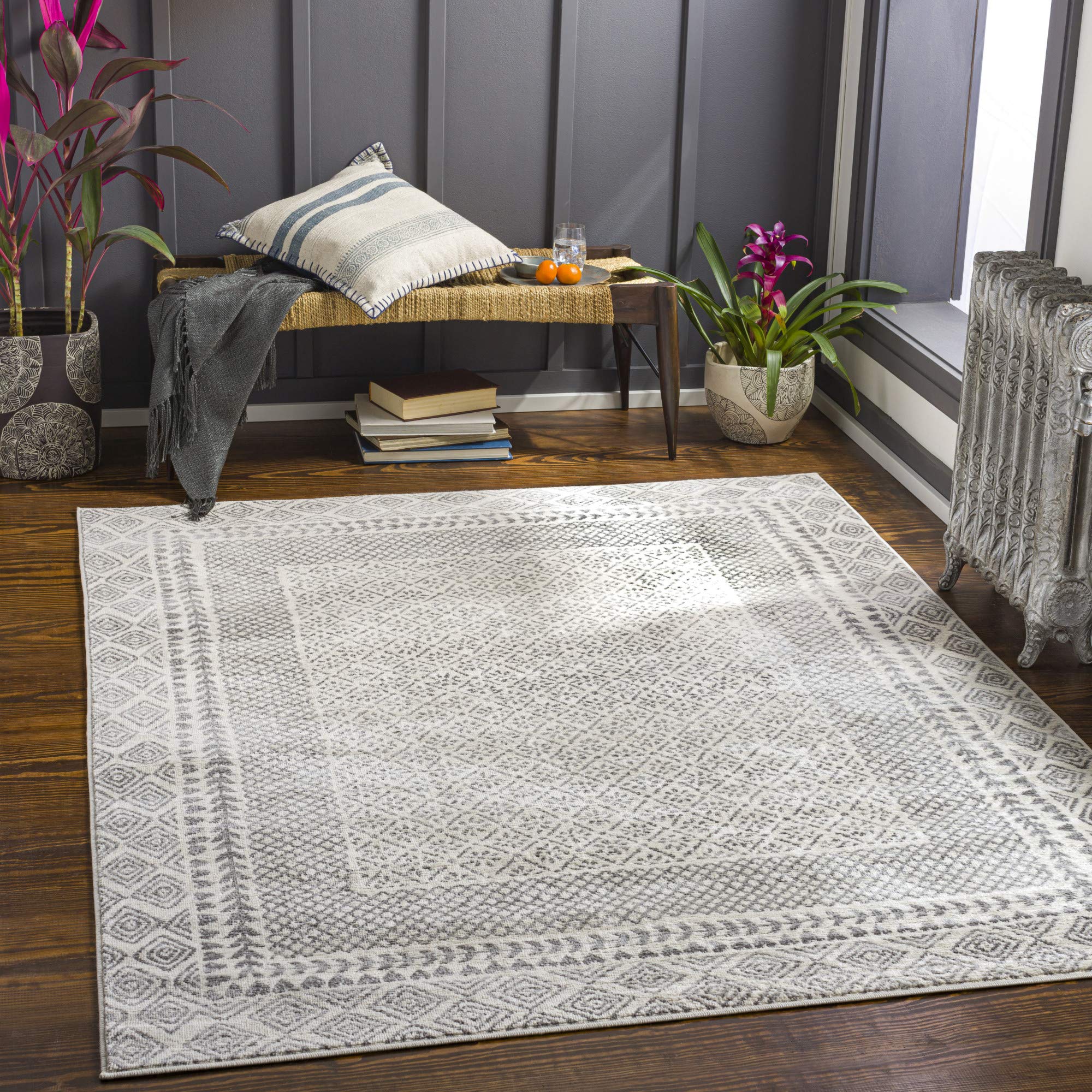Artistic Weavers Vanessa Bohemian Border Area Rug, 9 ft x 12 ft 3 in, Gray