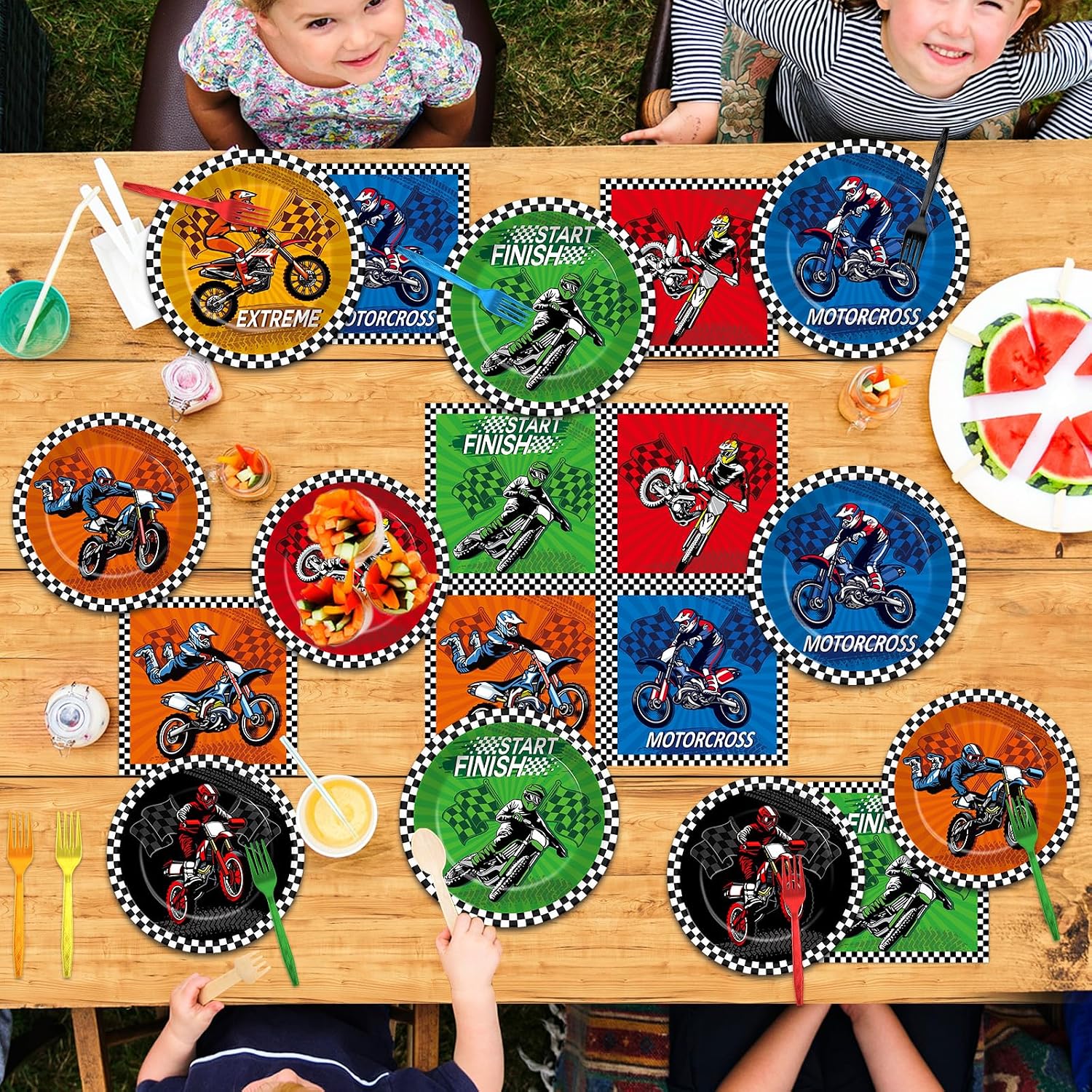 96Pcs Dirt Bike Party Decorations Motocross Birthday Dessert Plates Tableware Motorcycle Theme Dinner Paper Plates Napkins Racing Theme Dinnerware for Boys Baby Shower Supplies Favors