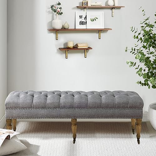 Miniatura 7 de Rosevera Home Berta - Banco otomano tapizado con cabeza de clavo, color marrón