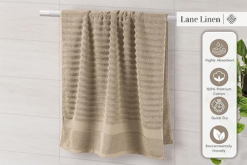 Miniatura 5 de LANE LINEN - Juego de 6toallas acanaladas de lujo, 100% algodón, cero torsión, texturizadas, absorbentes y de secado rápido, 2toallas de baño,