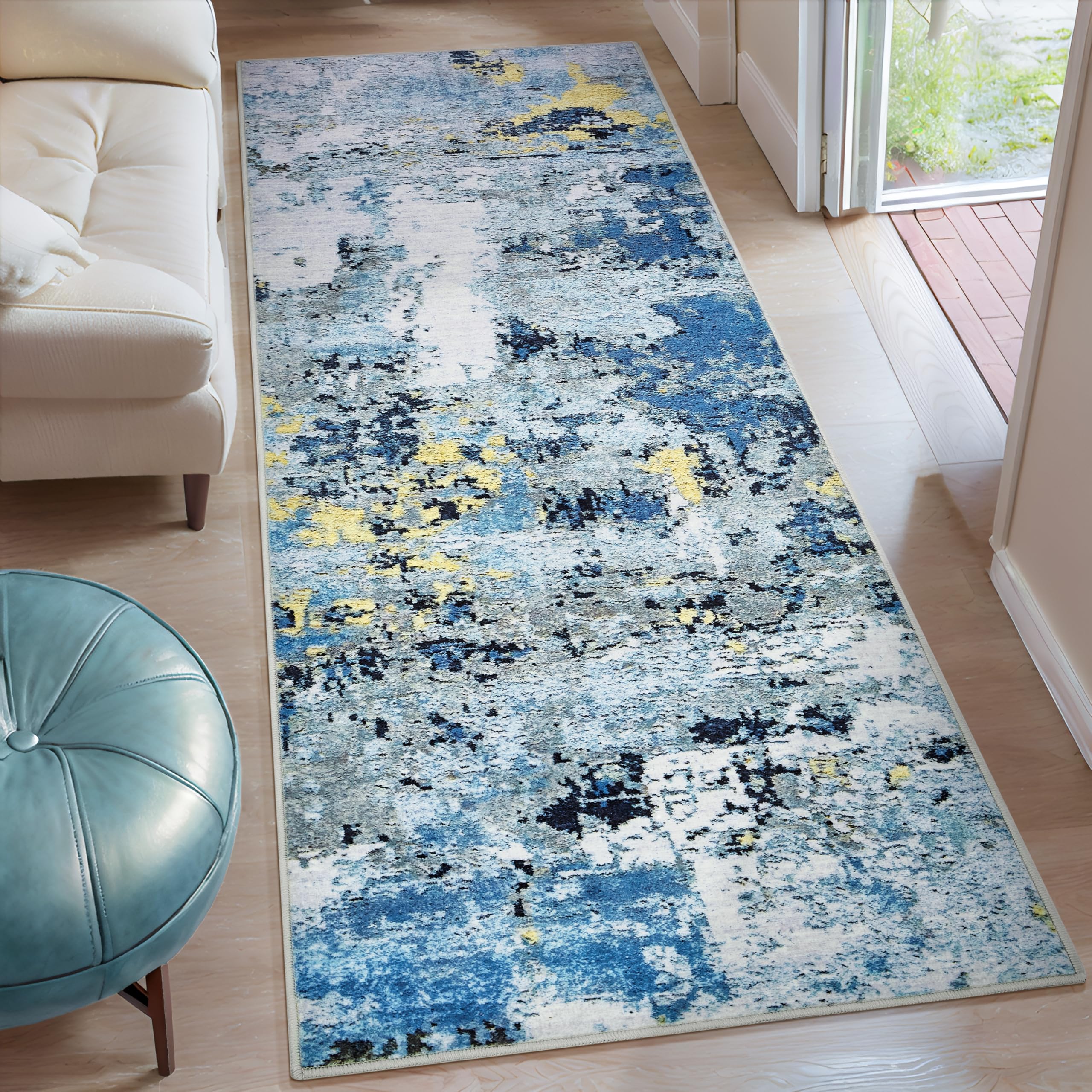 GREFFY 2x5 Runner Rugs for Hallways Kitchen Runner - Washable Runner Rug with Non Slip Rubber Backing, Soft Abstract Carpet Long Hallway Runners for