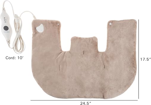 Electric Neck and Shoulder Warmer - Heating Pad with 3 Settings, Auto Shut-Off, Front Clasp, and Long Detachable Cord by Bluestone (Tan)