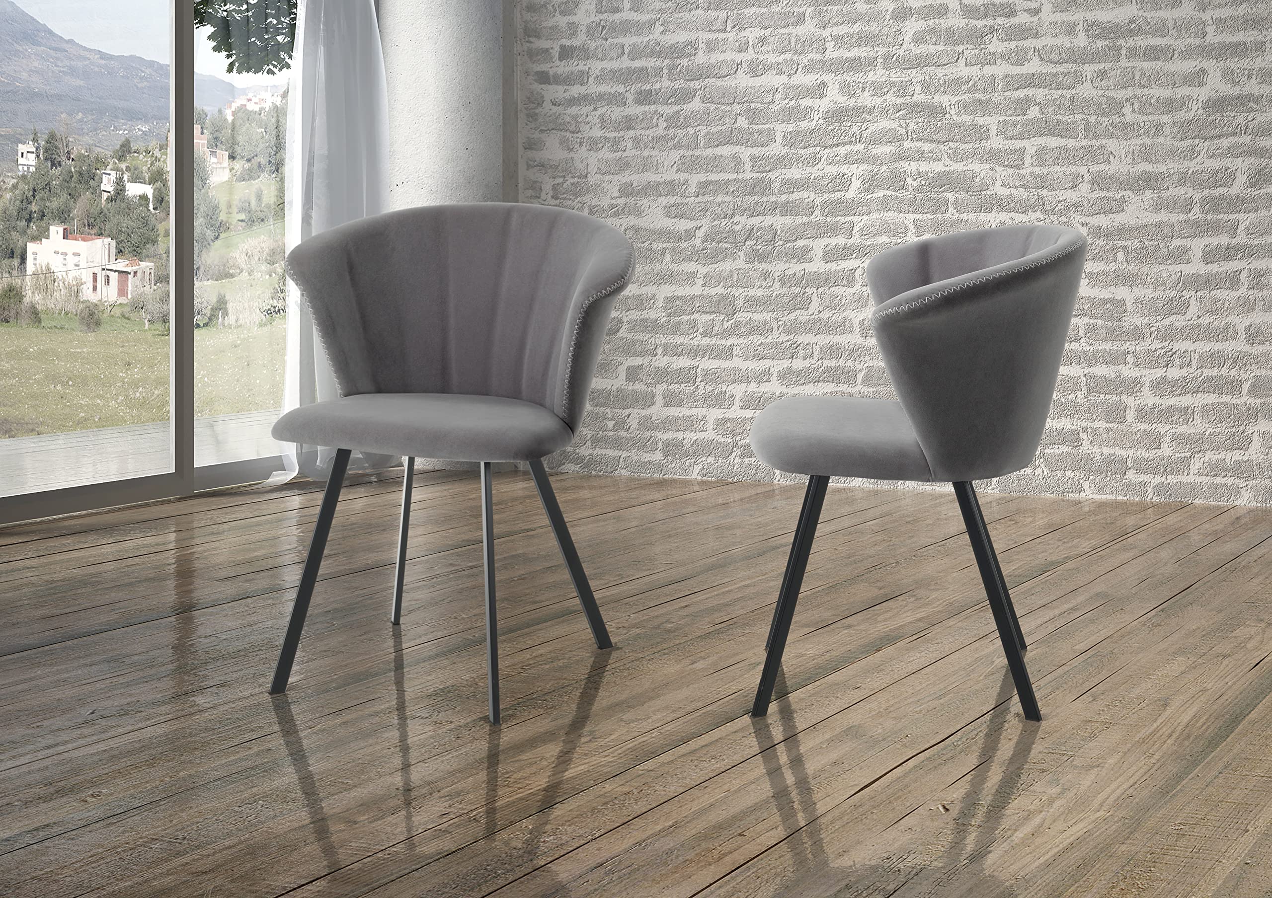 Wink Design Nora Grey Set of 2 Chairs, Grey, Matte Black, 62 x 56