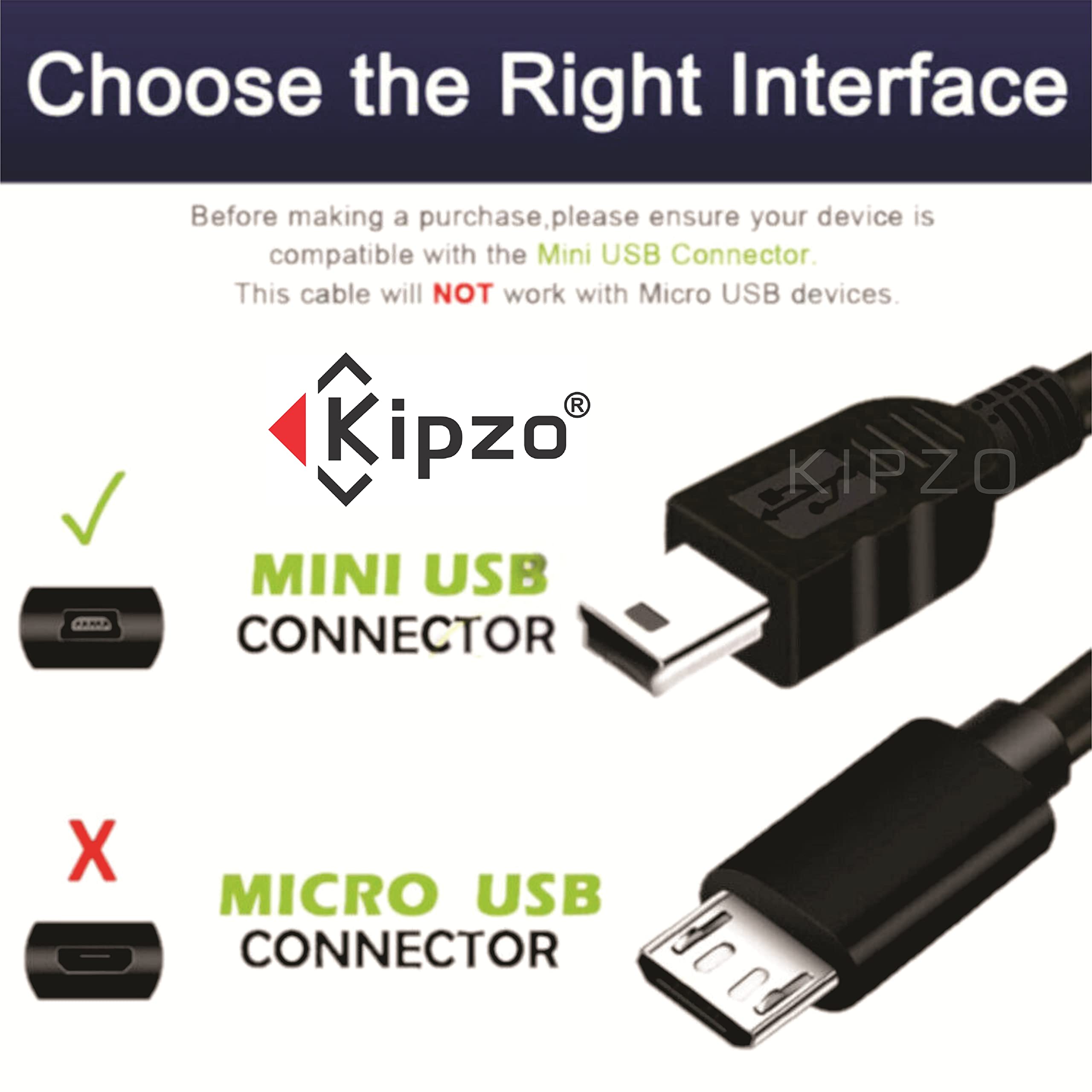 KIPZO® Black Mini usb cable 5 pin usb cable mini b usb type b mini