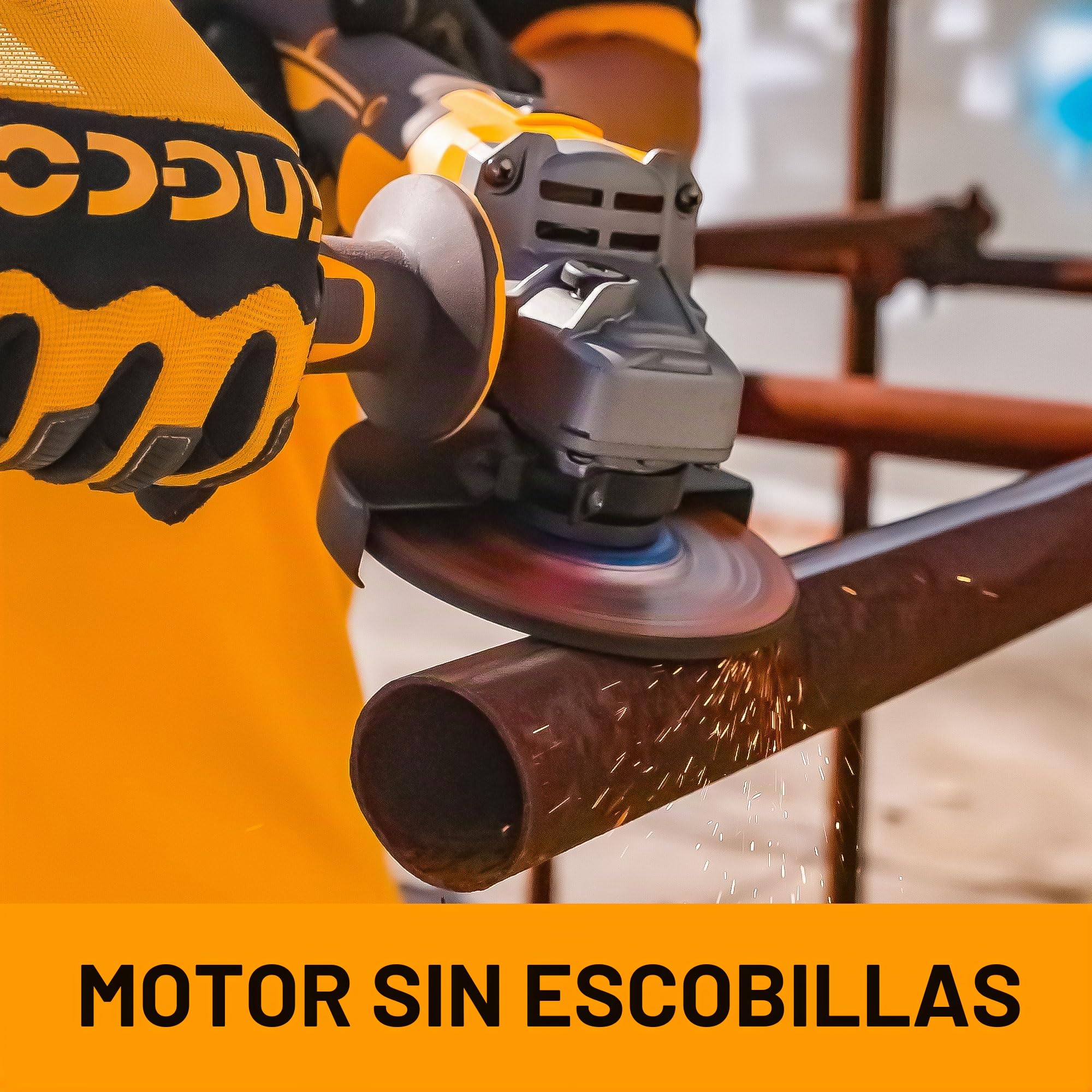 INGCO Amoladora angular inalámbrica de 20 V (producto solo) 115 mm, 1000 W, motor sin escobillas, variable de 3 velocidades, 3000/6000/9000 rpm para cortar, pulir y afilar CAGLI27153