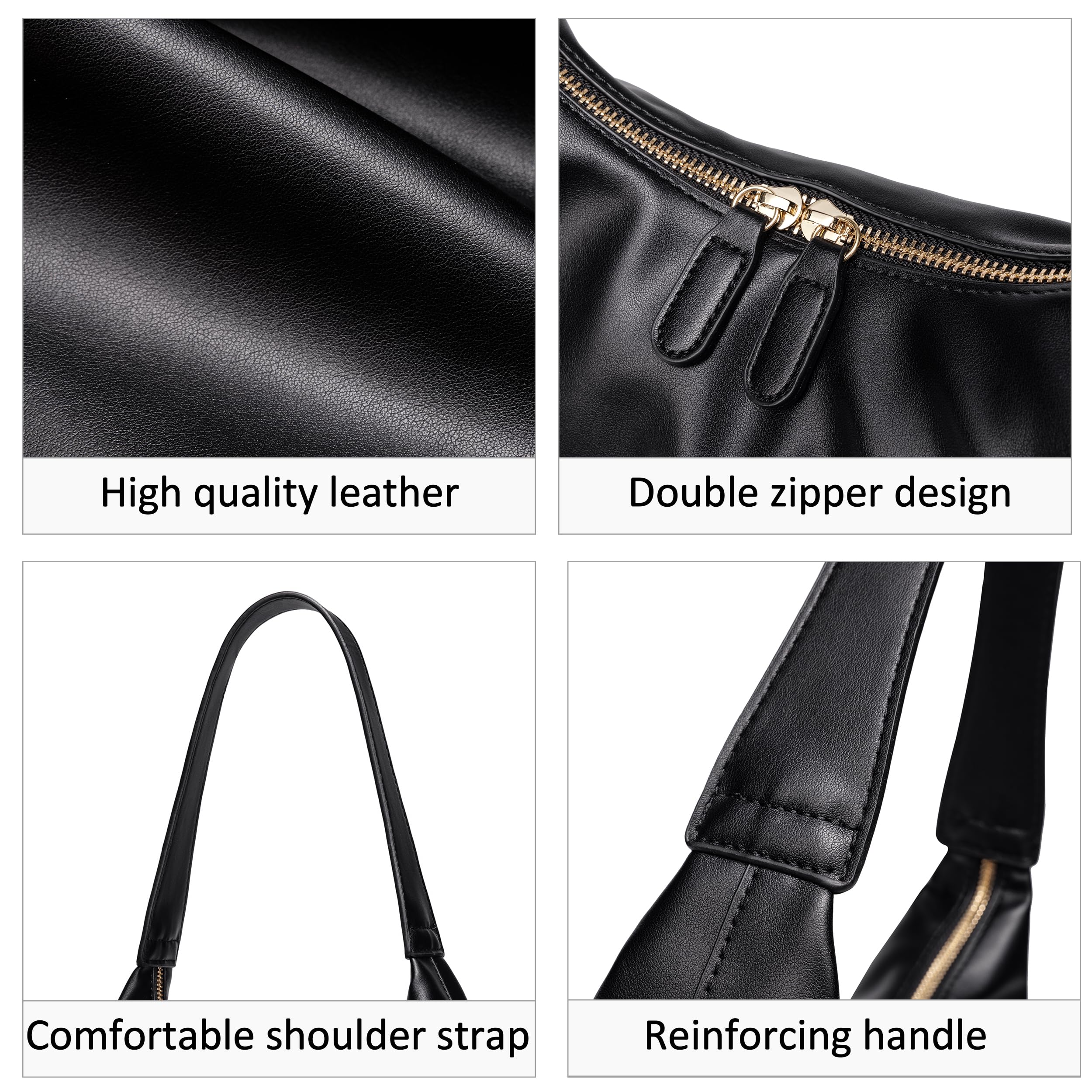 Bolsos hobo de cuero para mujer, bolso pequeño y suave con diseño de doble cremallera 2024