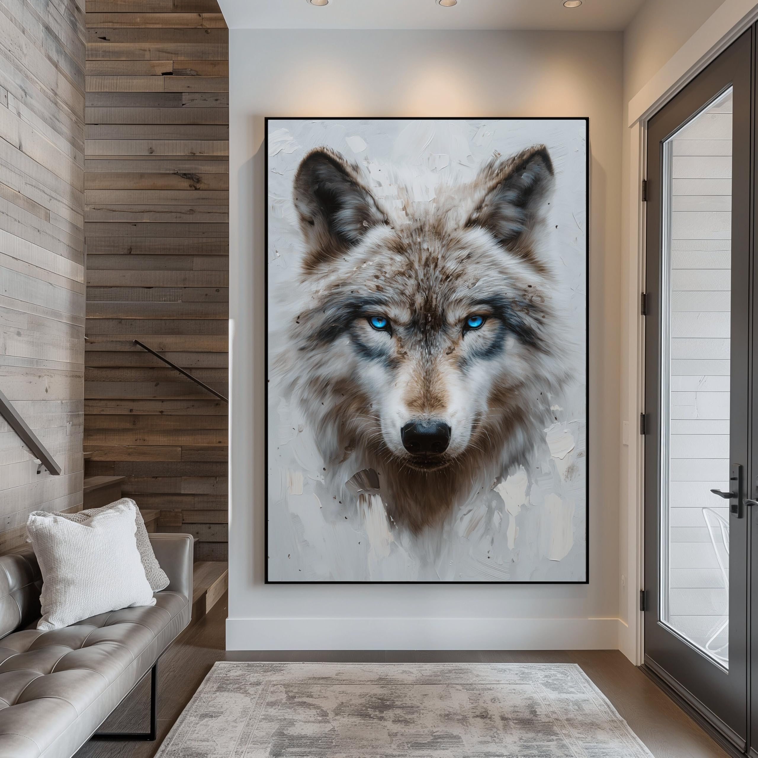 TONGYINLI Abstract White Wolf Canvas Oil Painting: Nordic Style Poster Print, Animals portrait Wall Art Pictures for Living Room(70x100cm/Internal Frame)
