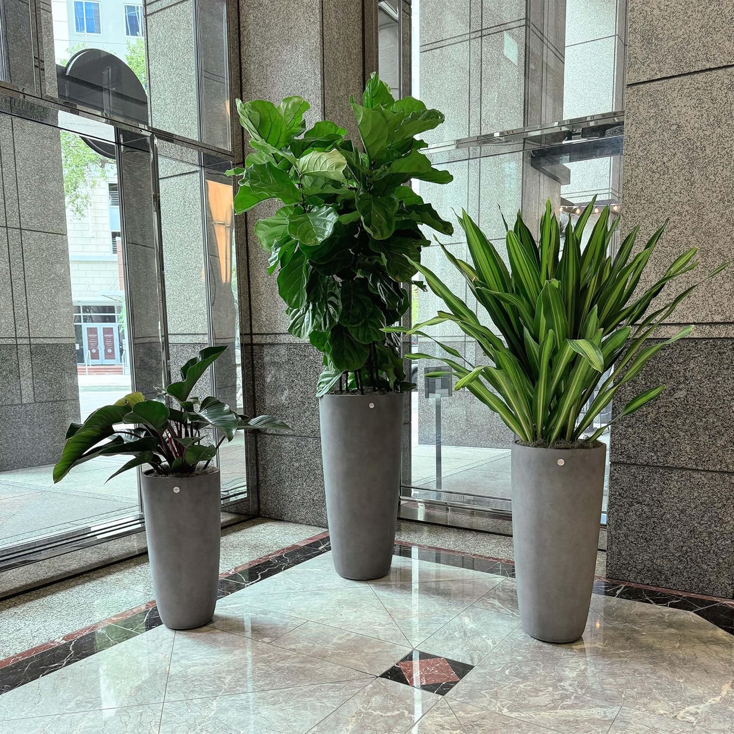 Lofto Tall Planter – Concrete Stone Finish – Fiberglass Indoor/Outdoor and Weather-Resistant Large Planter (19.7" D x 43.7" H Exterior, 18.5" D x 43.3" H Interior) Concrete Stone 19.7"D x 43.7"H