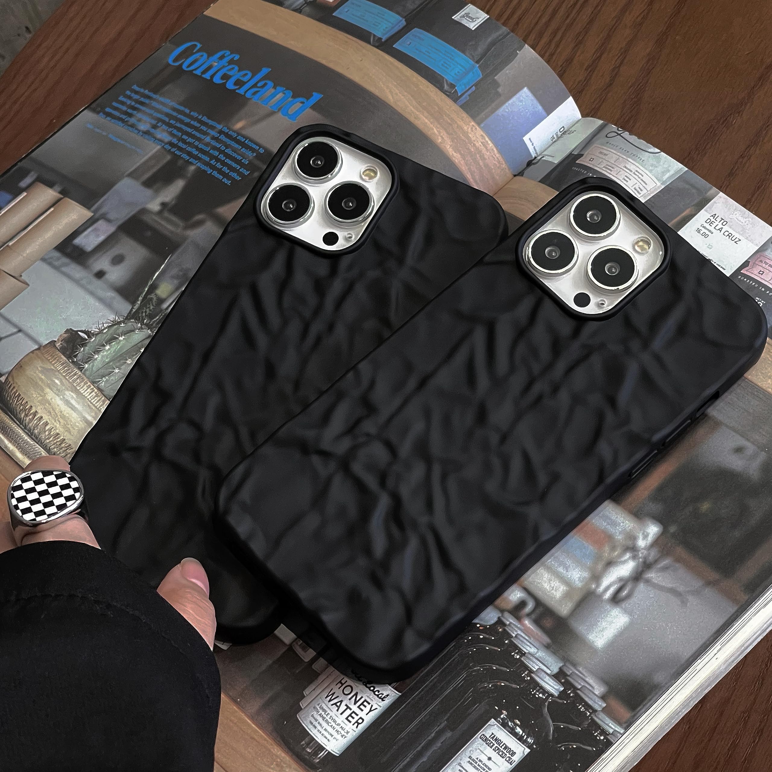 SelendisBlack Tin foil Case for iPhone 15 Pro Max, Matte Electroplated Fashion Aesthetic Case Cover for iPhone 15PM