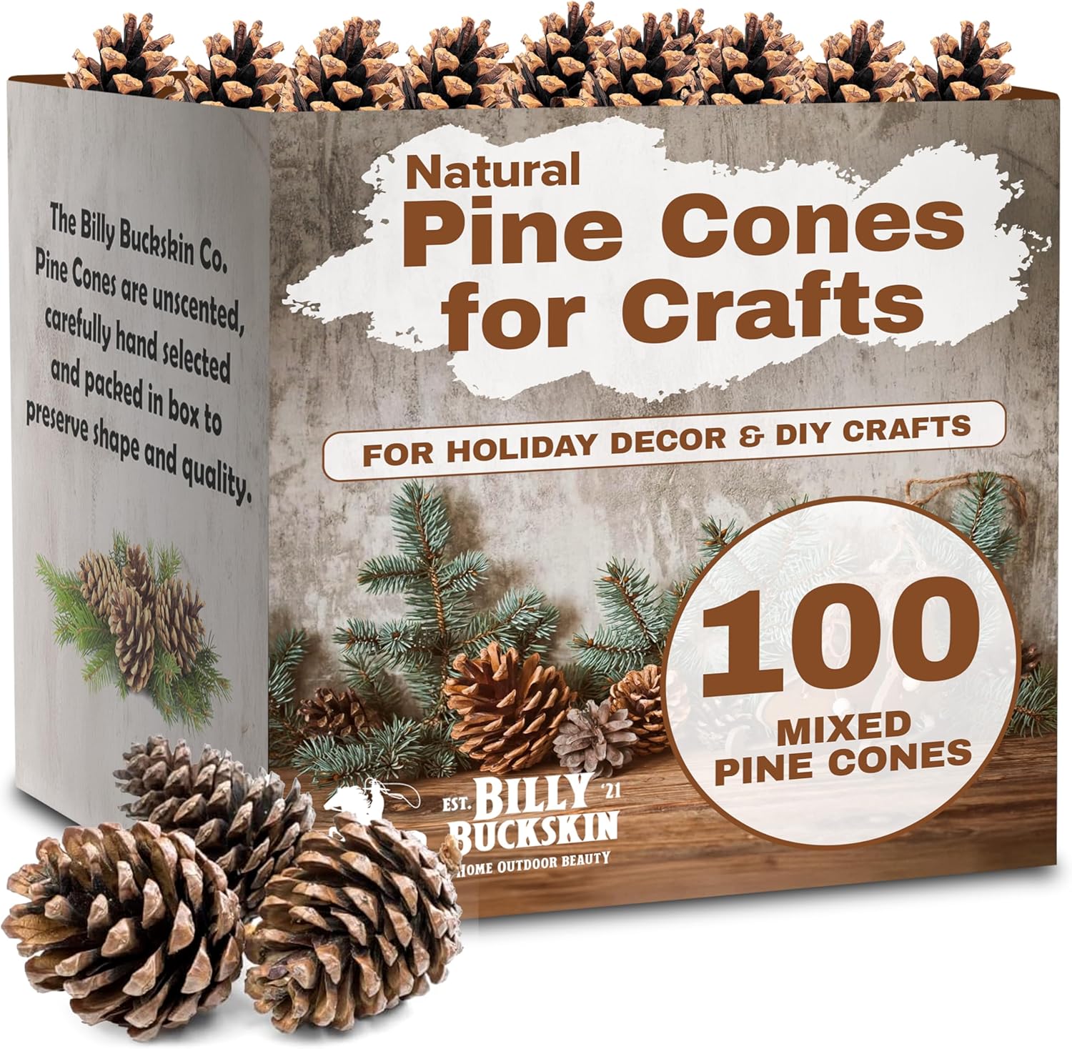 100 Mix Size Natural Pine Cones for Decorating - 50 Medium & 50 Small Pinecones for Crafts, Home Decor, Vase Fillers & Christmas Trees - Unscented Pinecone Decor for Home by Billy Buckskin