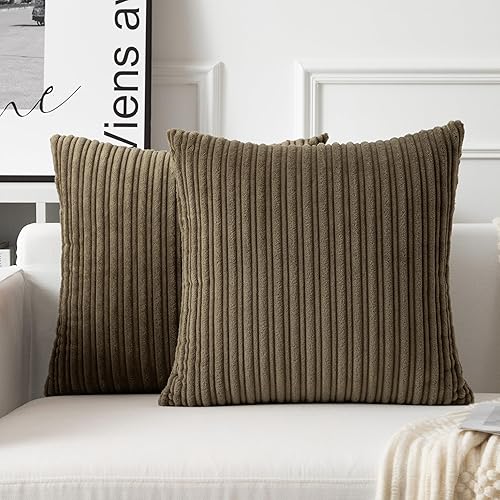 Miniatura 151 de UGASA - Juego de 2 fundas de almohada de terciopelo a rayas, funda decorativa para cojín con cremallera oculta para el hogar, sofá, dormitorio,