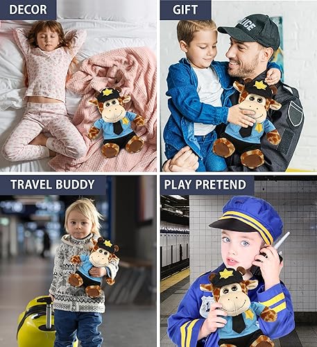 Miniatura 4 de DolliBu Peluche de oficial de policía de jirafa sentada, disfraz de policía de jirafa súper suave con lindo uniforme de policía y traje de gorra,