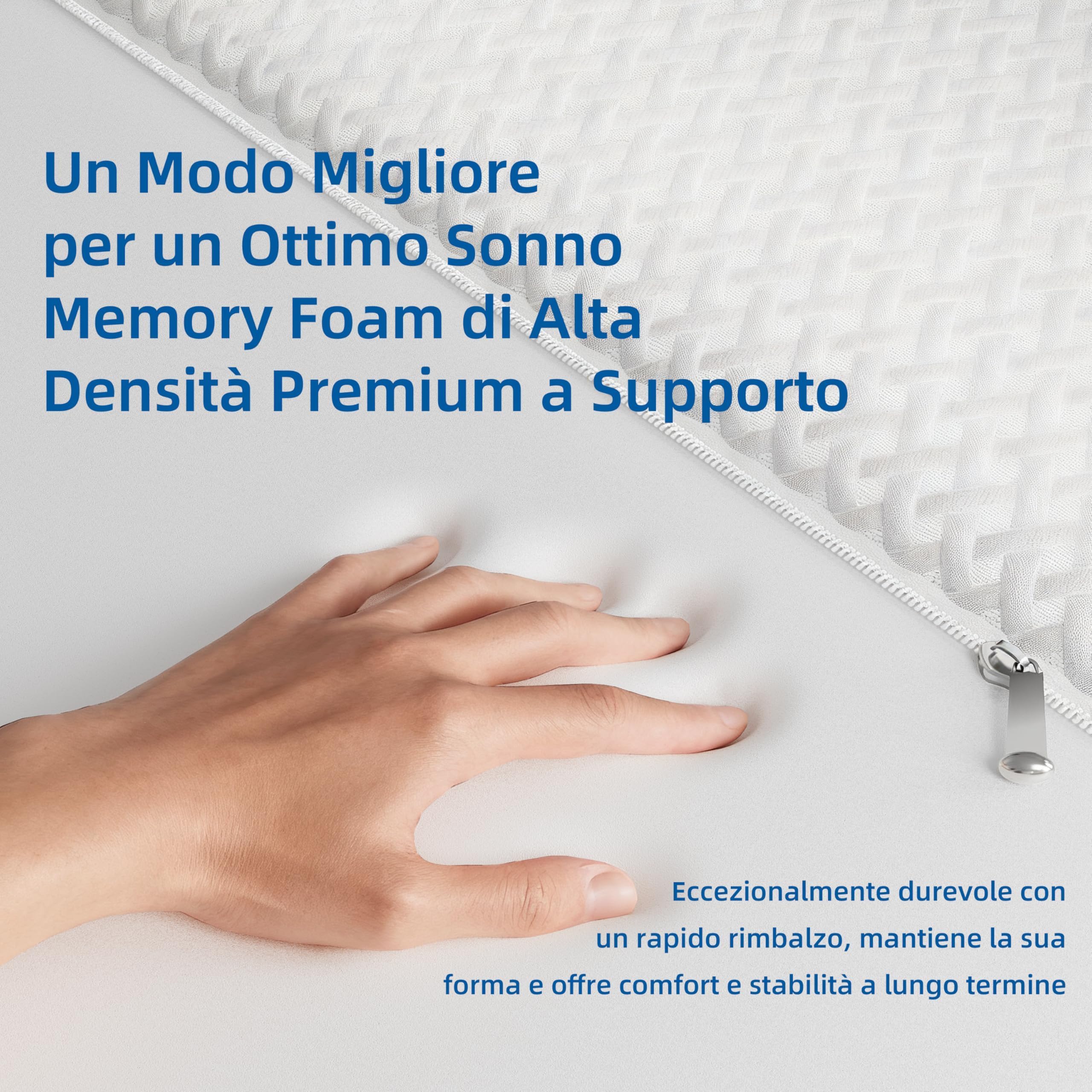 Topper Matrimoniale in Memory Foam, 7 cm di spessore materasso Pad Topper schiuma con copertura a cerniera lavabile, materasso Topper per alleviare il mal di schiena (160X200CM)
