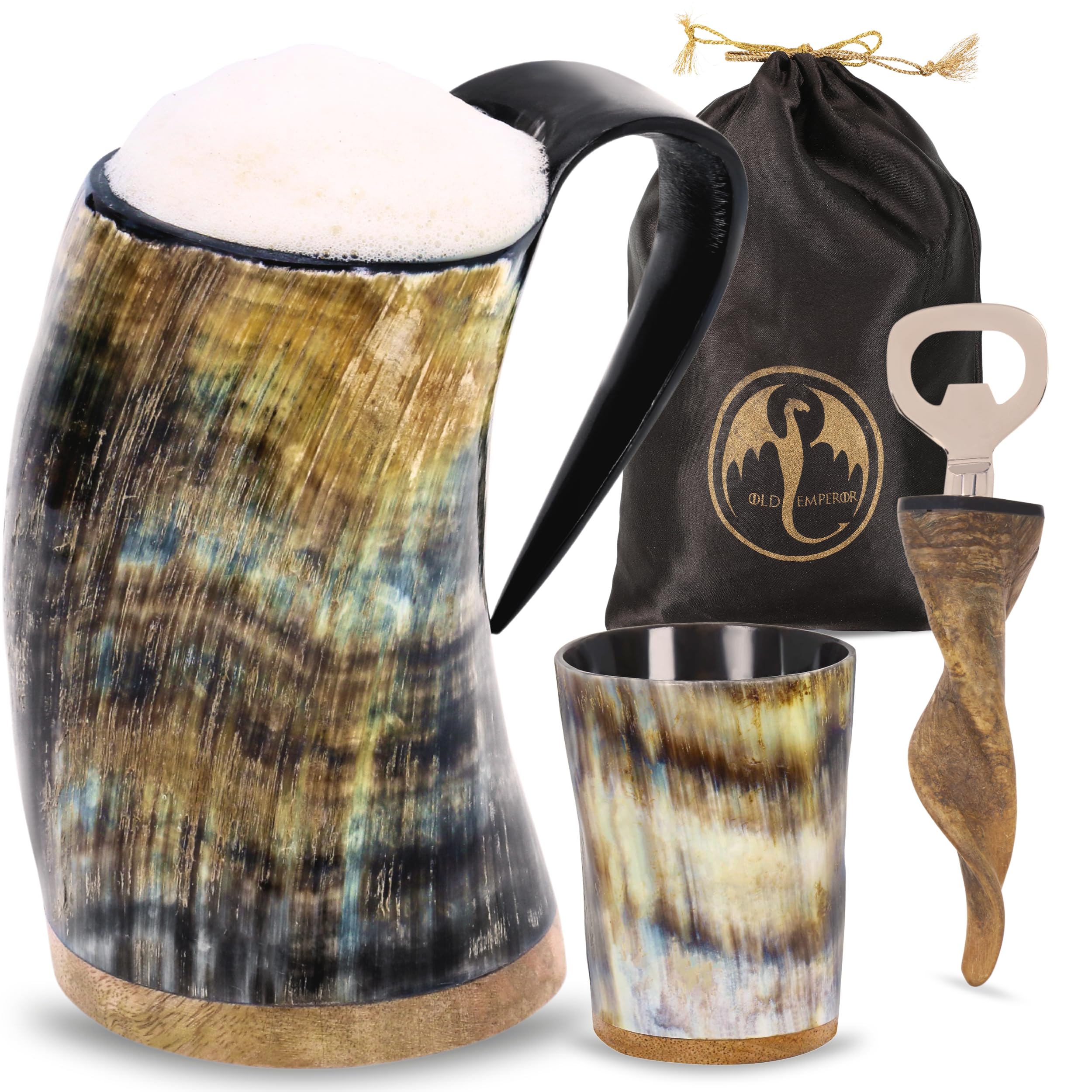 Sponsored Ad - Viking Drinking Horn Mug, 16-20oz| Shot Glass and Bottle Opener| Ultimate Unique| Viking Gift for Men & Women | Food Grade Medieval Style (Plain)