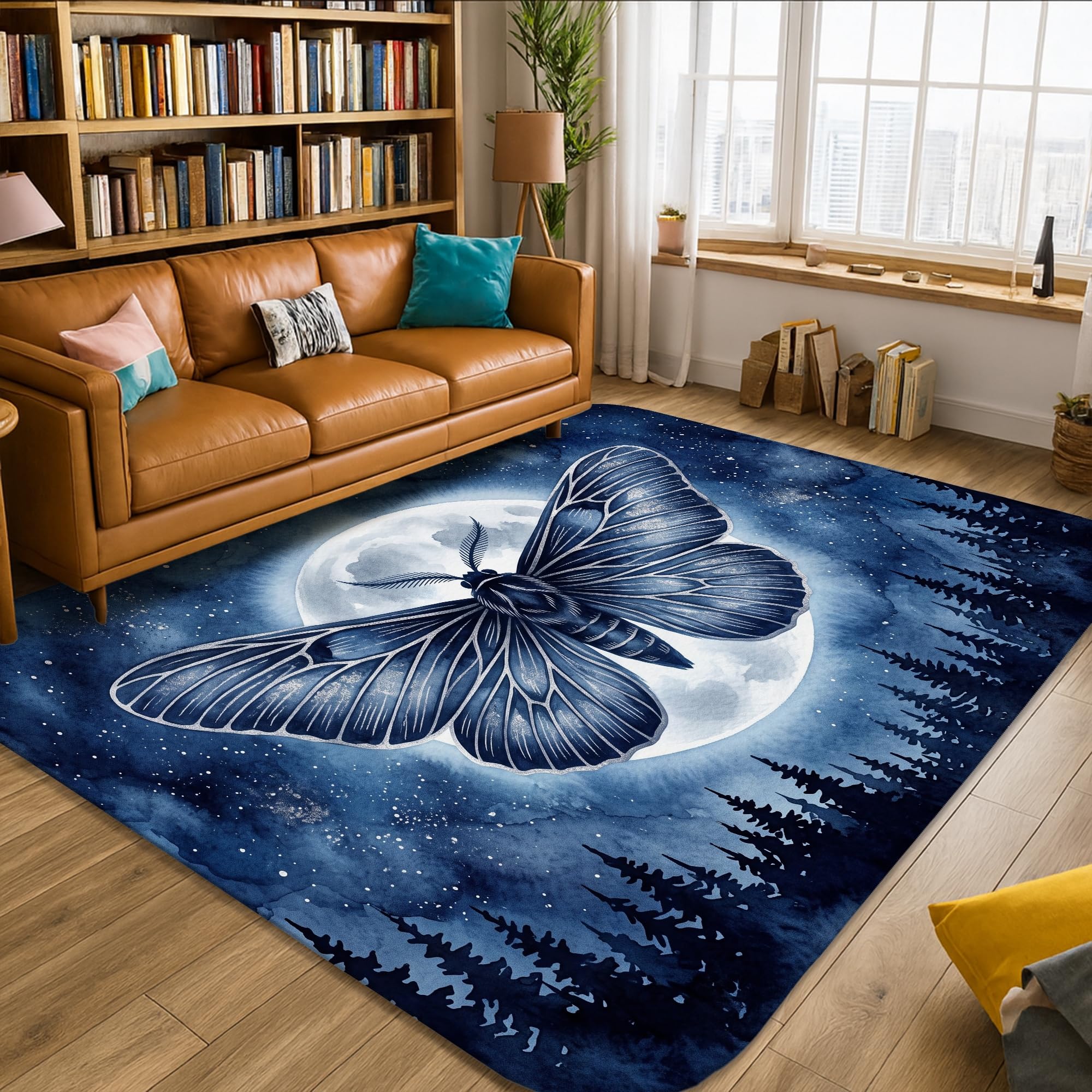 Fantasie-Teppich mit himmlischen Motten und Mond, 1,5 x 2,1 m