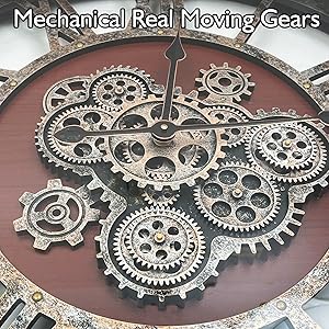 DORBOKER 36" Original Moving Gears Wall Clock, Large Industrial Wall Clock for Living Room Decor,Oversized Wood Vintage Farmhouse Steampunk Rustic Clocks for Wall Decor,Black Walnut