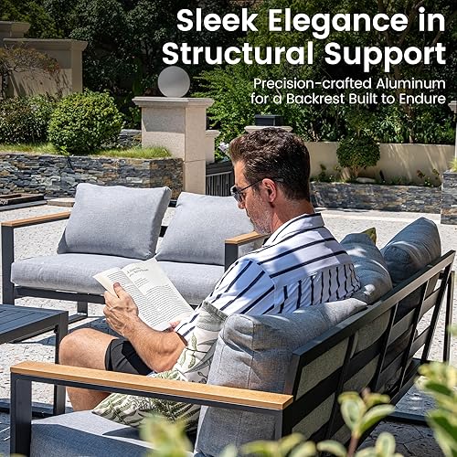 Miniatura 6 de Sundale Outdoor Muebles de patio, sofá de aluminio para todo tipo de clima, sofá de metal para exteriores de 3 asientos con cojín de olefina de 6